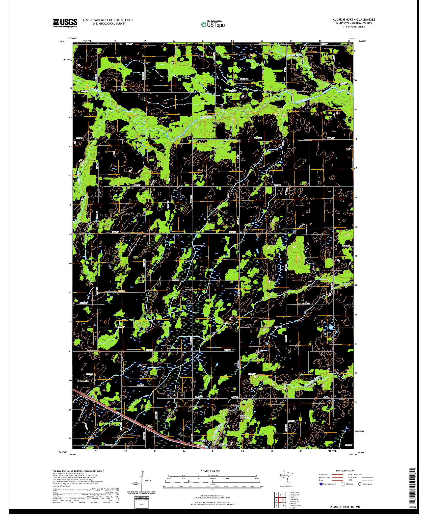 US TOPO 7.5-MINUTE MAP FOR ALDRICH NORTH, MN