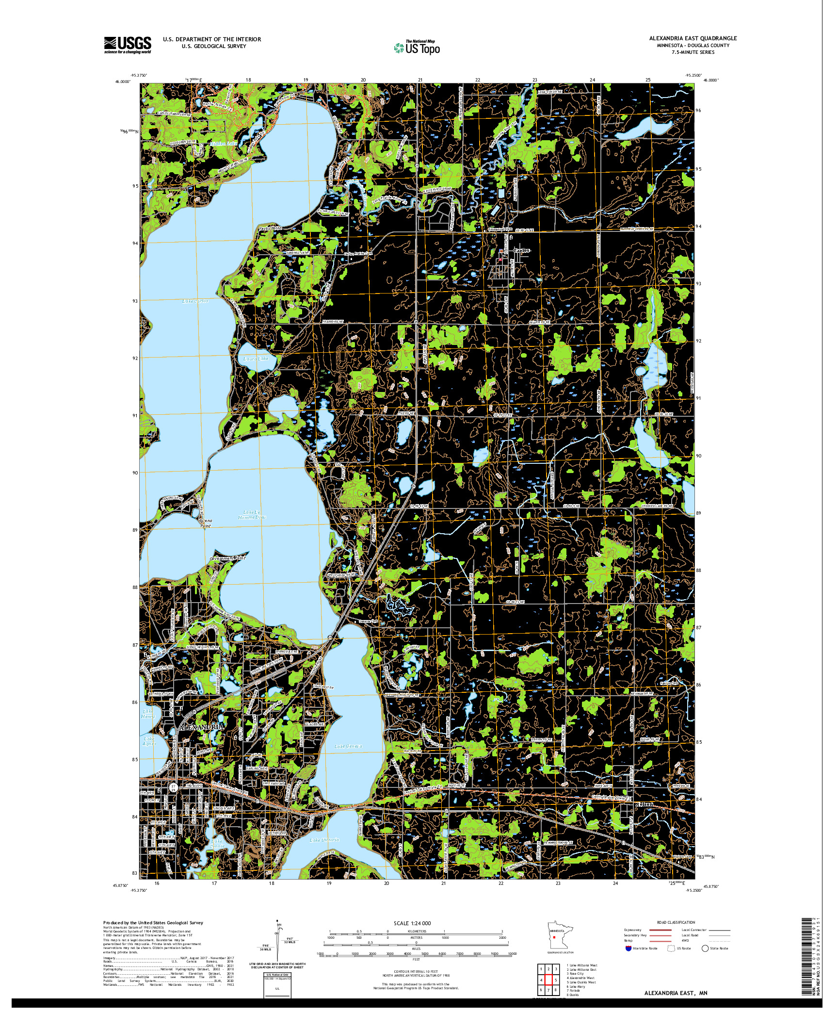 US TOPO 7.5-MINUTE MAP FOR ALEXANDRIA EAST, MN