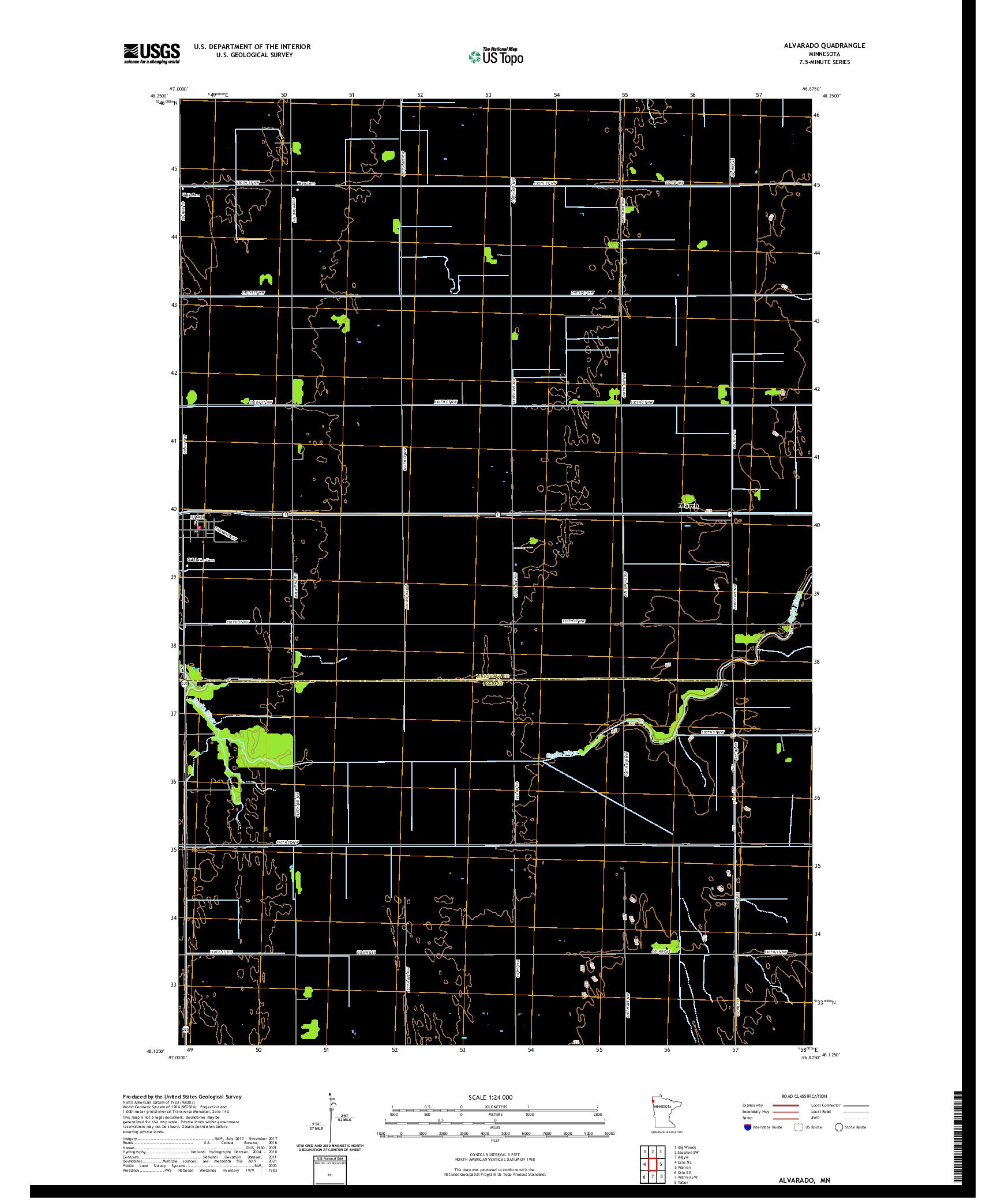 US TOPO 7.5-MINUTE MAP FOR ALVARADO, MN