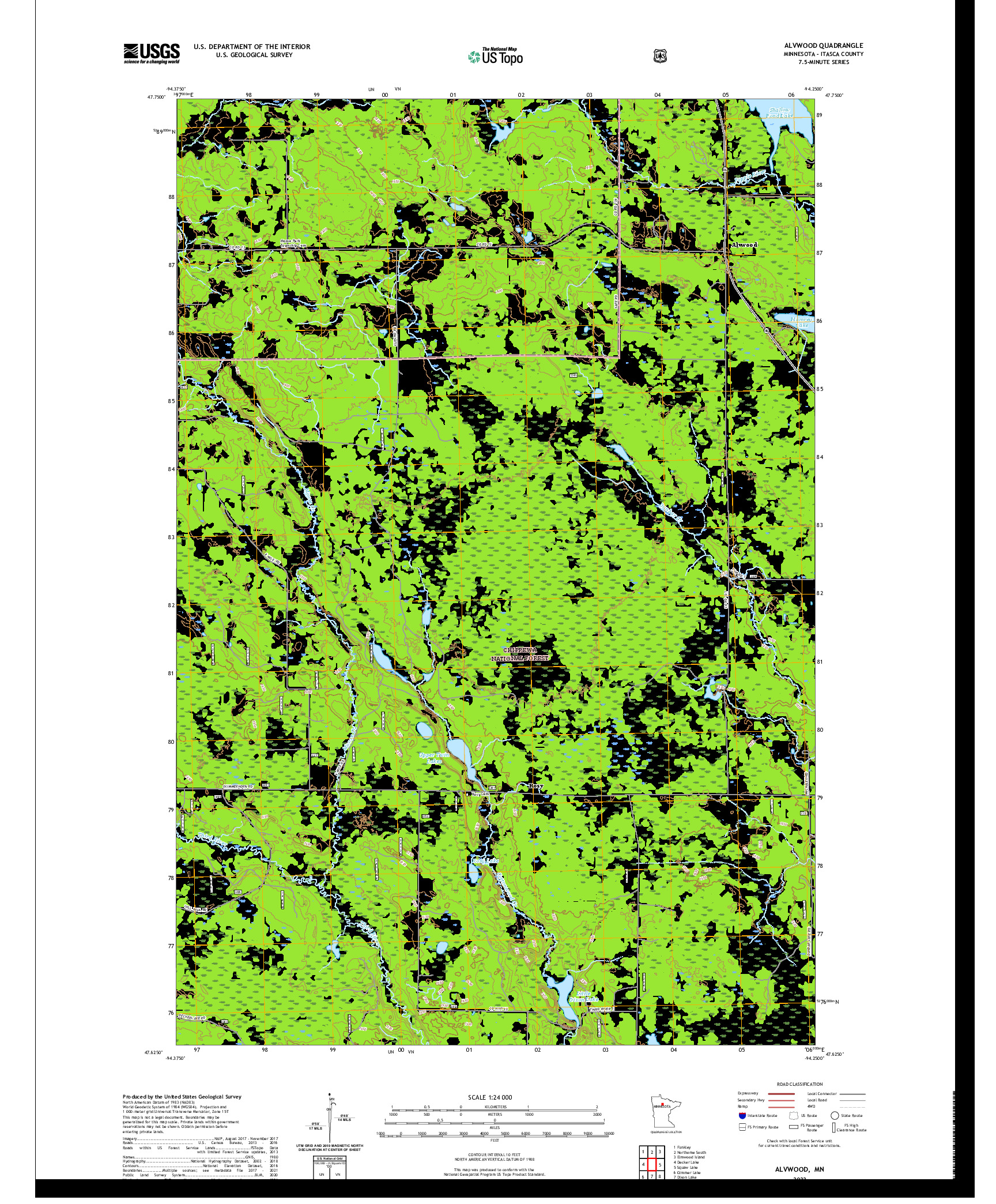 US TOPO 7.5-MINUTE MAP FOR ALVWOOD, MN