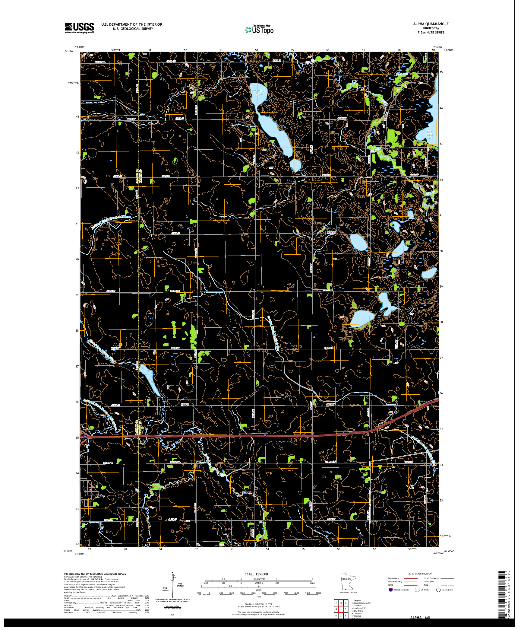 US TOPO 7.5-MINUTE MAP FOR ALPHA, MN