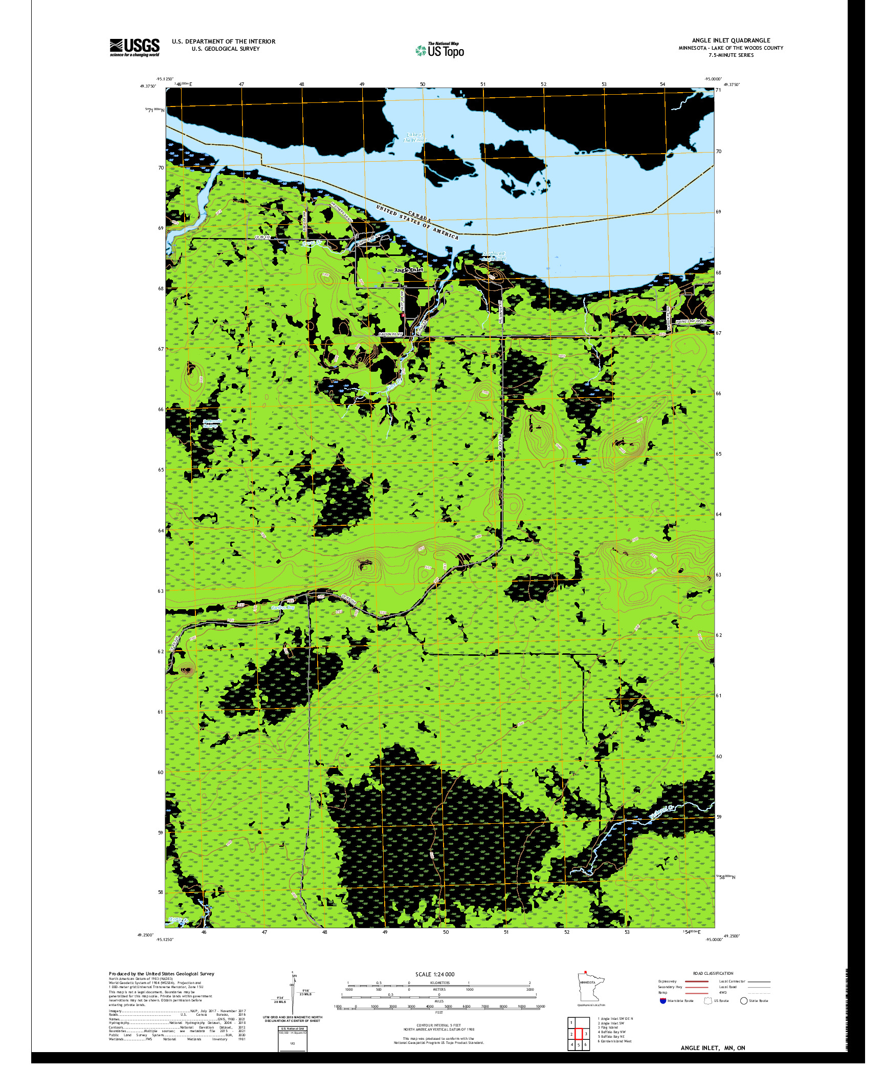 US TOPO 7.5-MINUTE MAP FOR ANGLE INLET, MN,ON