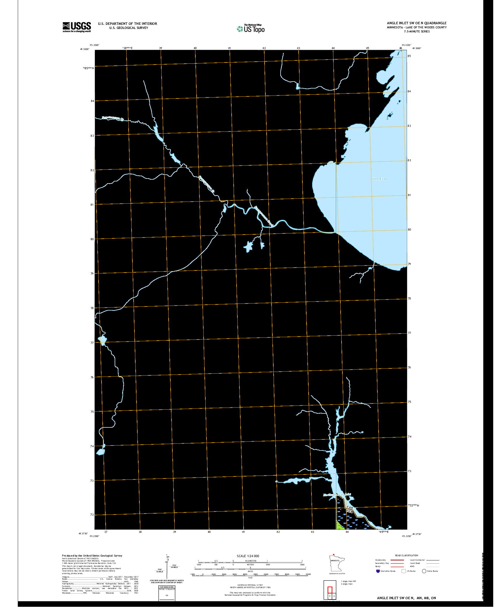 US TOPO 7.5-MINUTE MAP FOR ANGLE INLET SW OE N, MN,MB,ON
