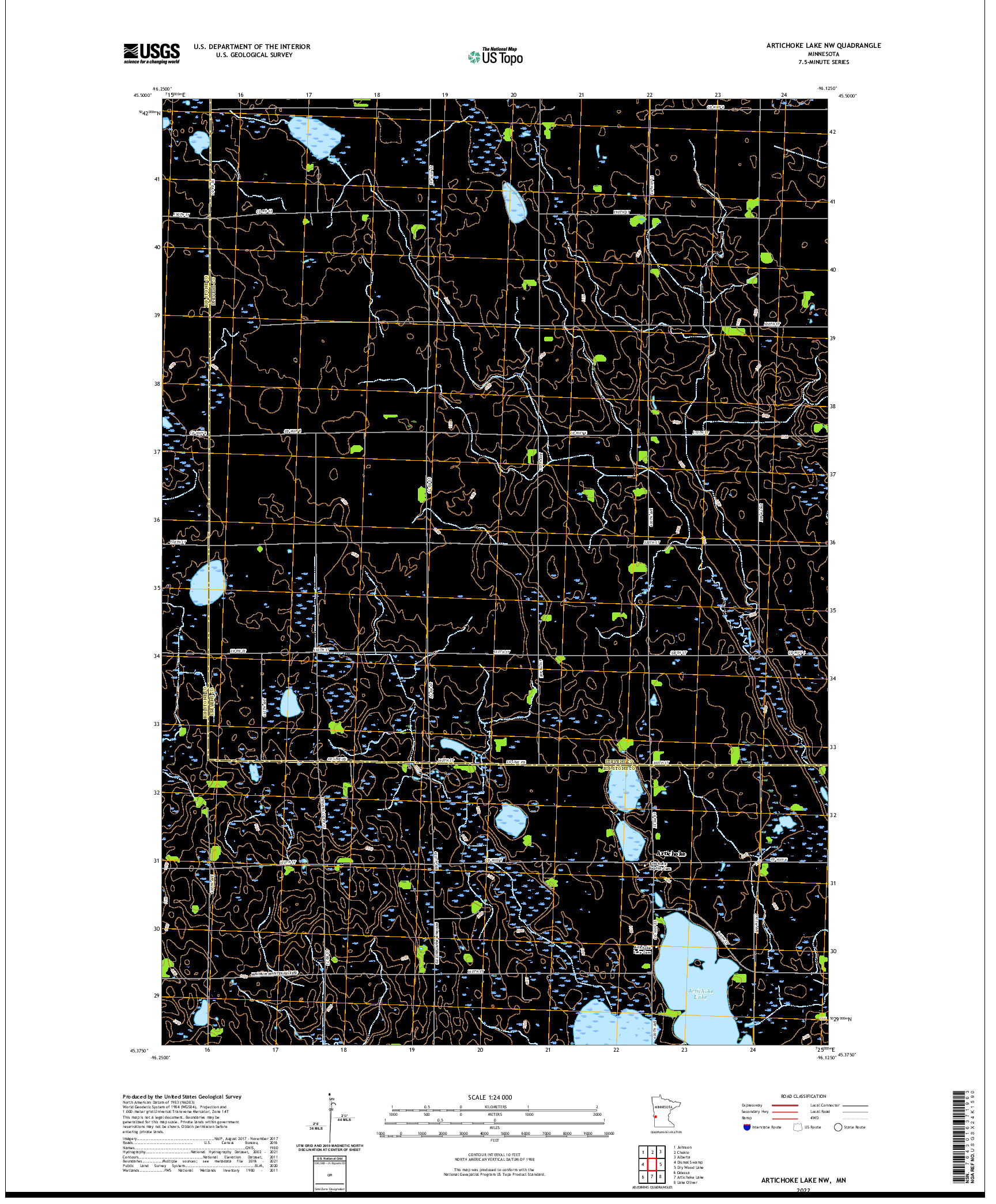 US TOPO 7.5-MINUTE MAP FOR ARTICHOKE LAKE NW, MN