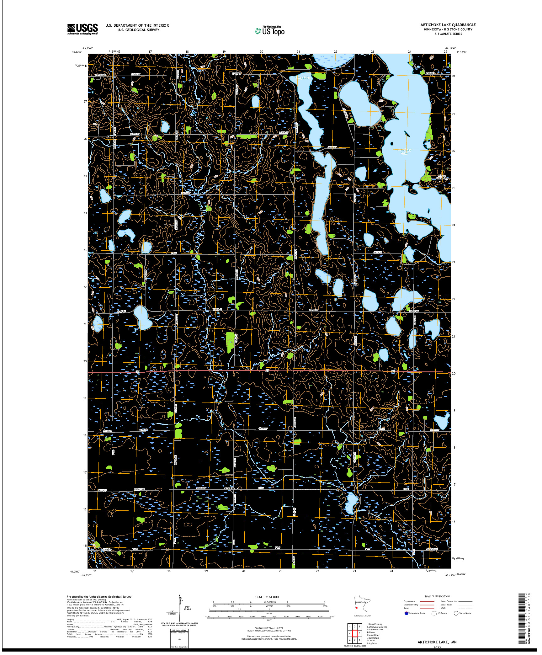 US TOPO 7.5-MINUTE MAP FOR ARTICHOKE LAKE, MN