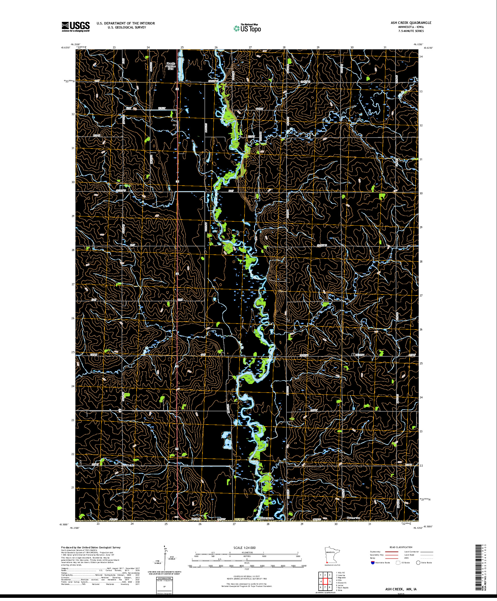 US TOPO 7.5-MINUTE MAP FOR ASH CREEK, MN,IA