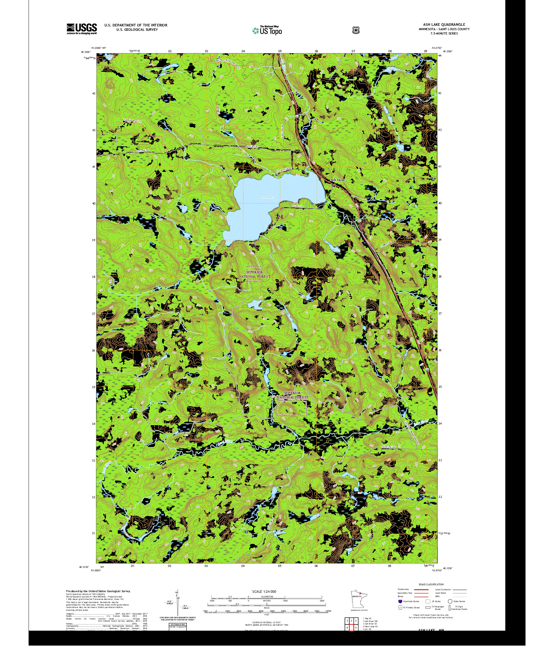US TOPO 7.5-MINUTE MAP FOR ASH LAKE, MN