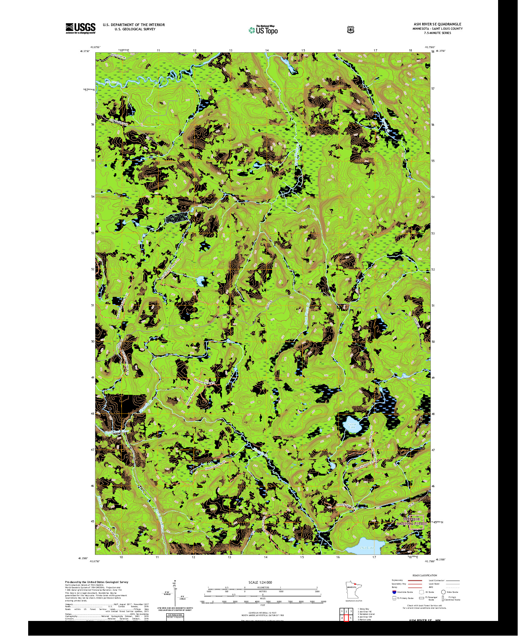 US TOPO 7.5-MINUTE MAP FOR ASH RIVER SE, MN