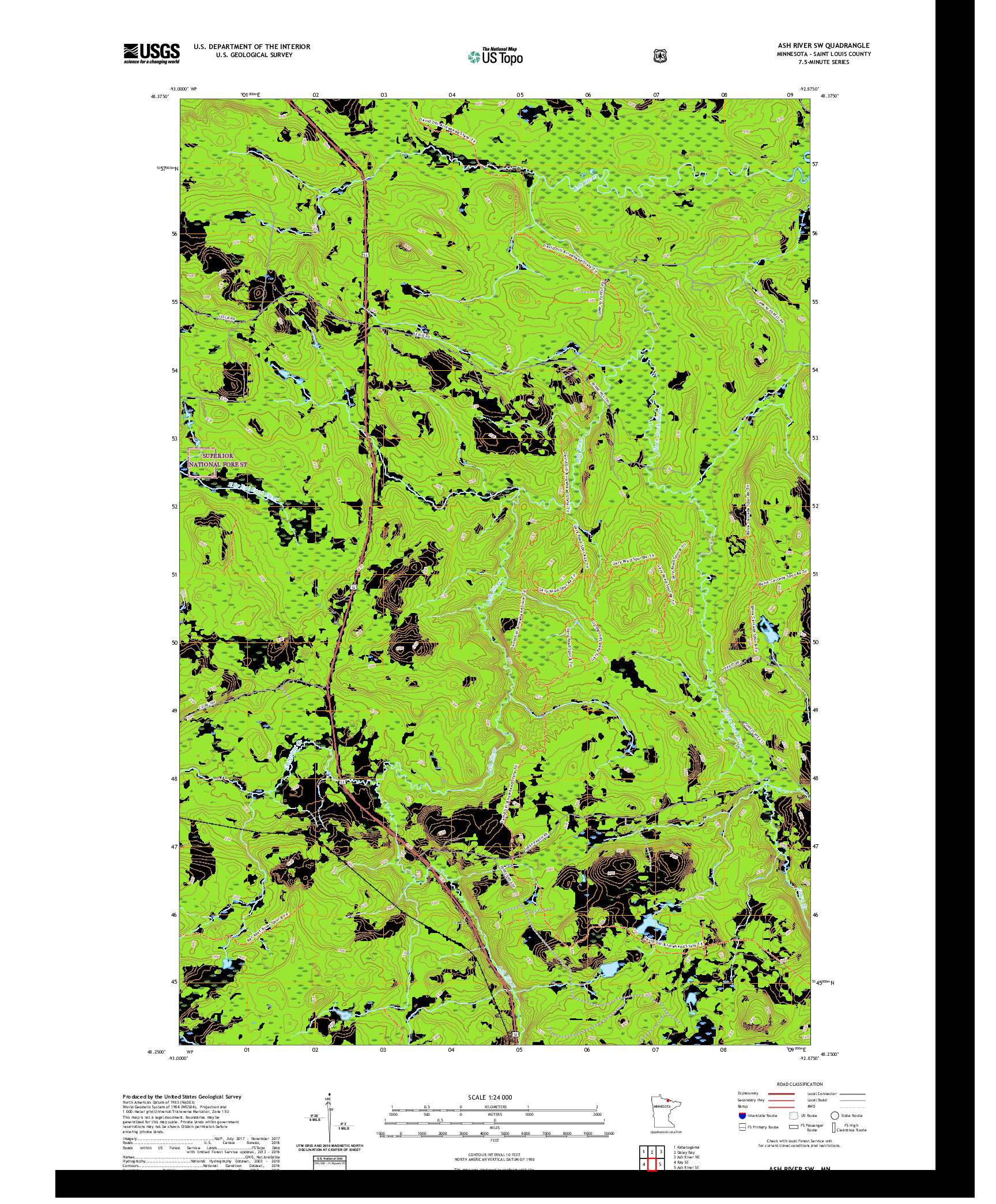 US TOPO 7.5-MINUTE MAP FOR ASH RIVER SW, MN