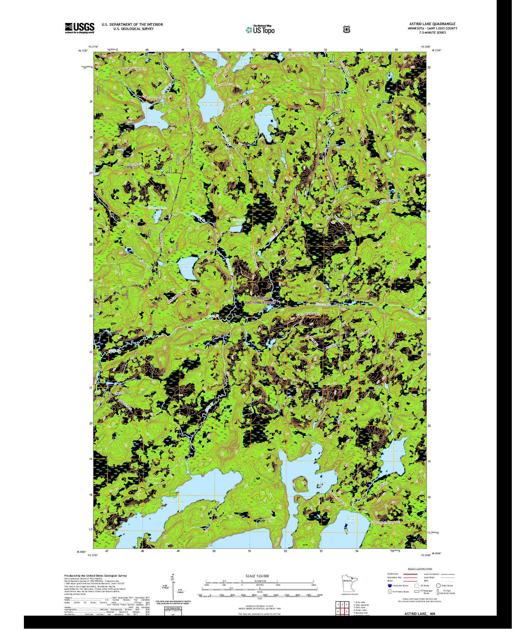 US TOPO 7.5-MINUTE MAP FOR ASTRID LAKE, MN