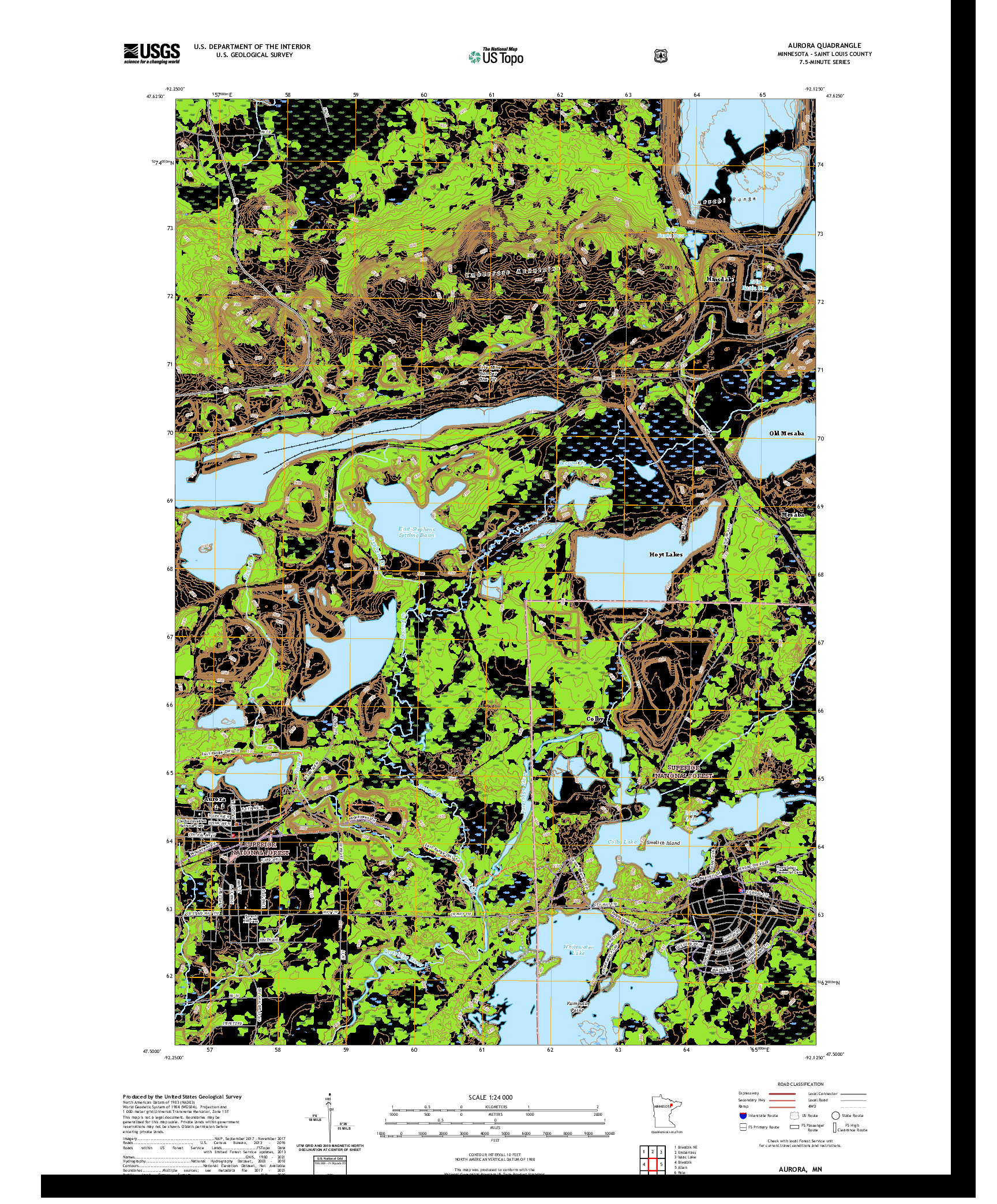 US TOPO 7.5-MINUTE MAP FOR AURORA, MN