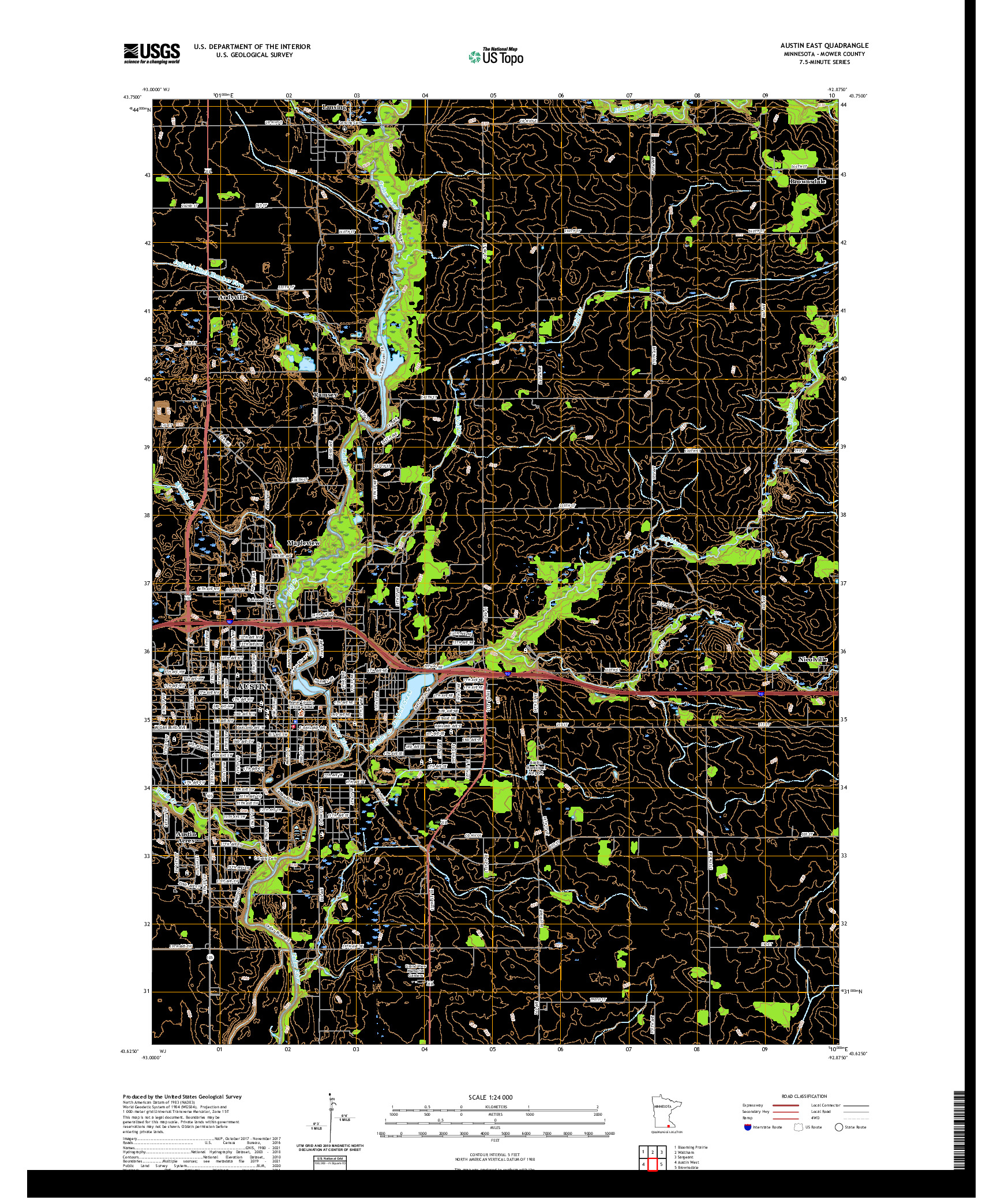 US TOPO 7.5-MINUTE MAP FOR AUSTIN EAST, MN