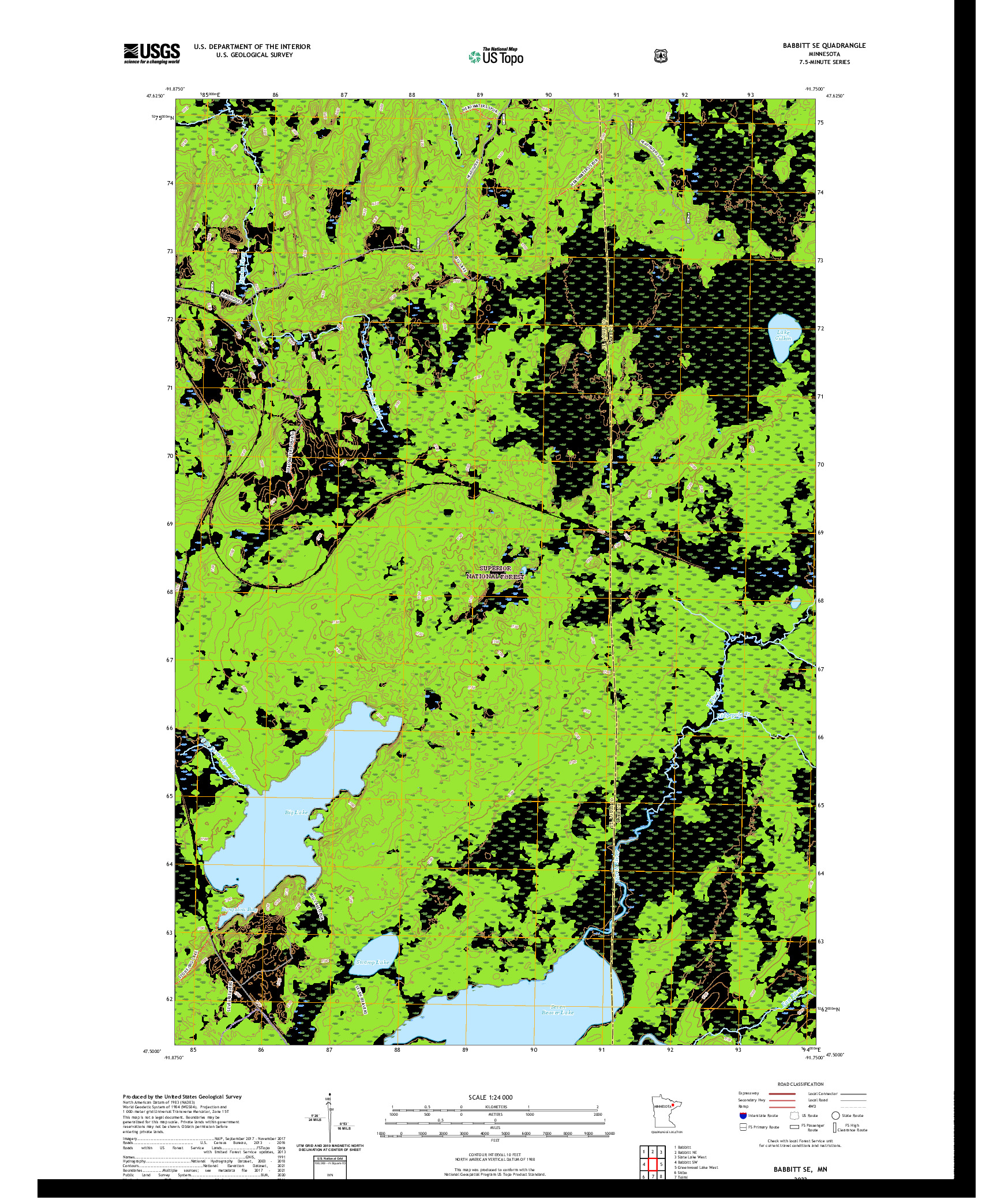 US TOPO 7.5-MINUTE MAP FOR BABBITT SE, MN