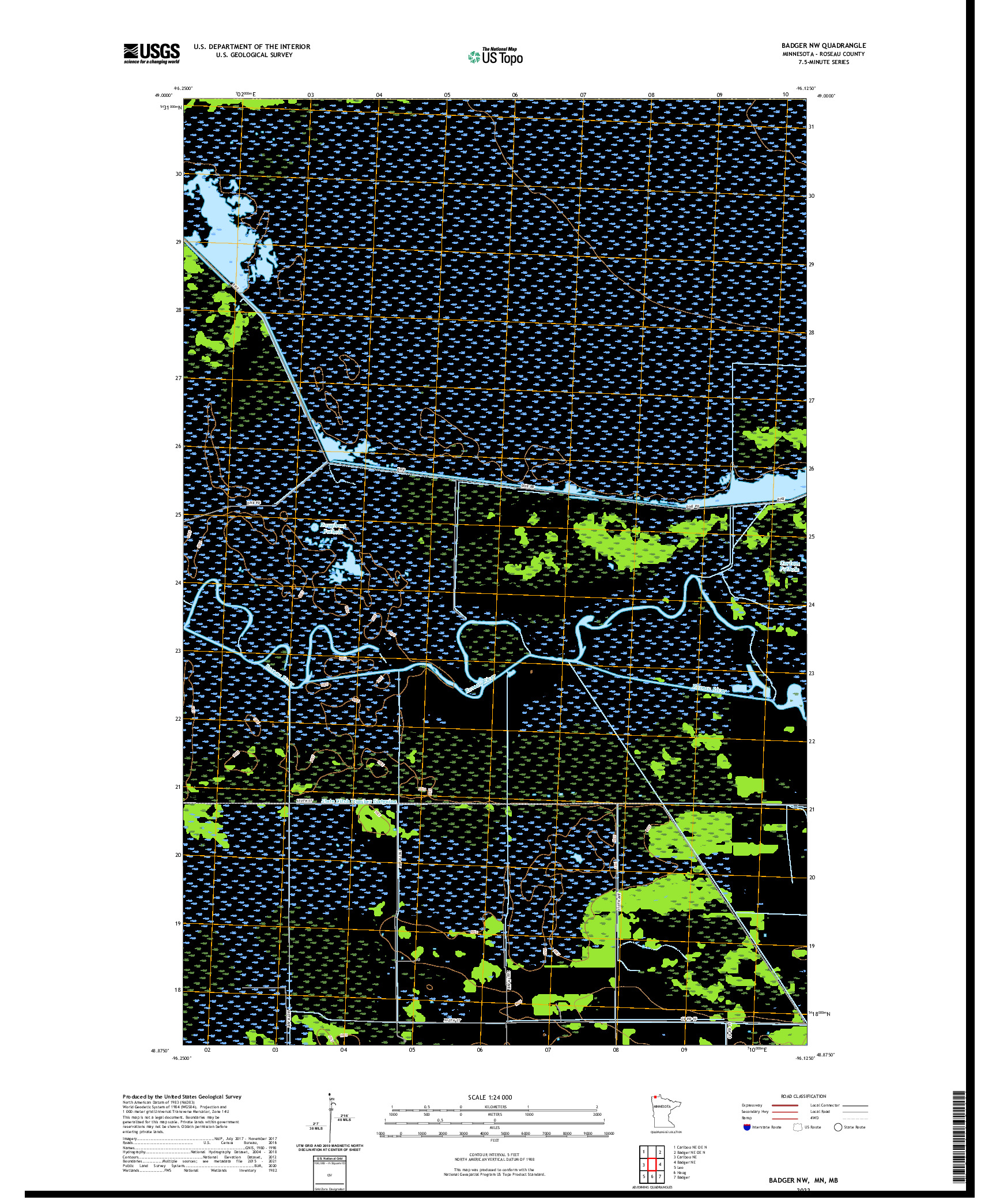 US TOPO 7.5-MINUTE MAP FOR BADGER NW, MN,MB