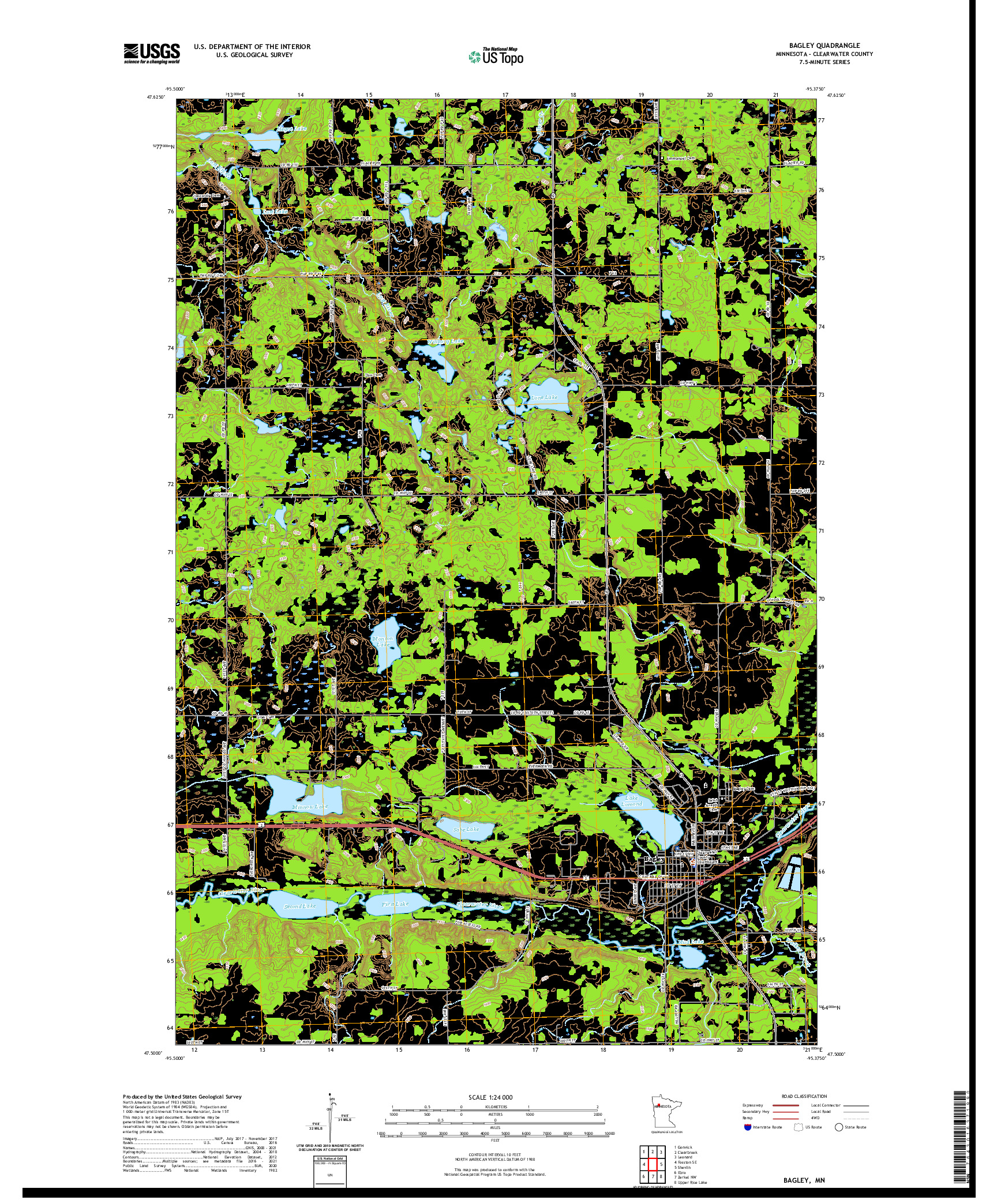 US TOPO 7.5-MINUTE MAP FOR BAGLEY, MN