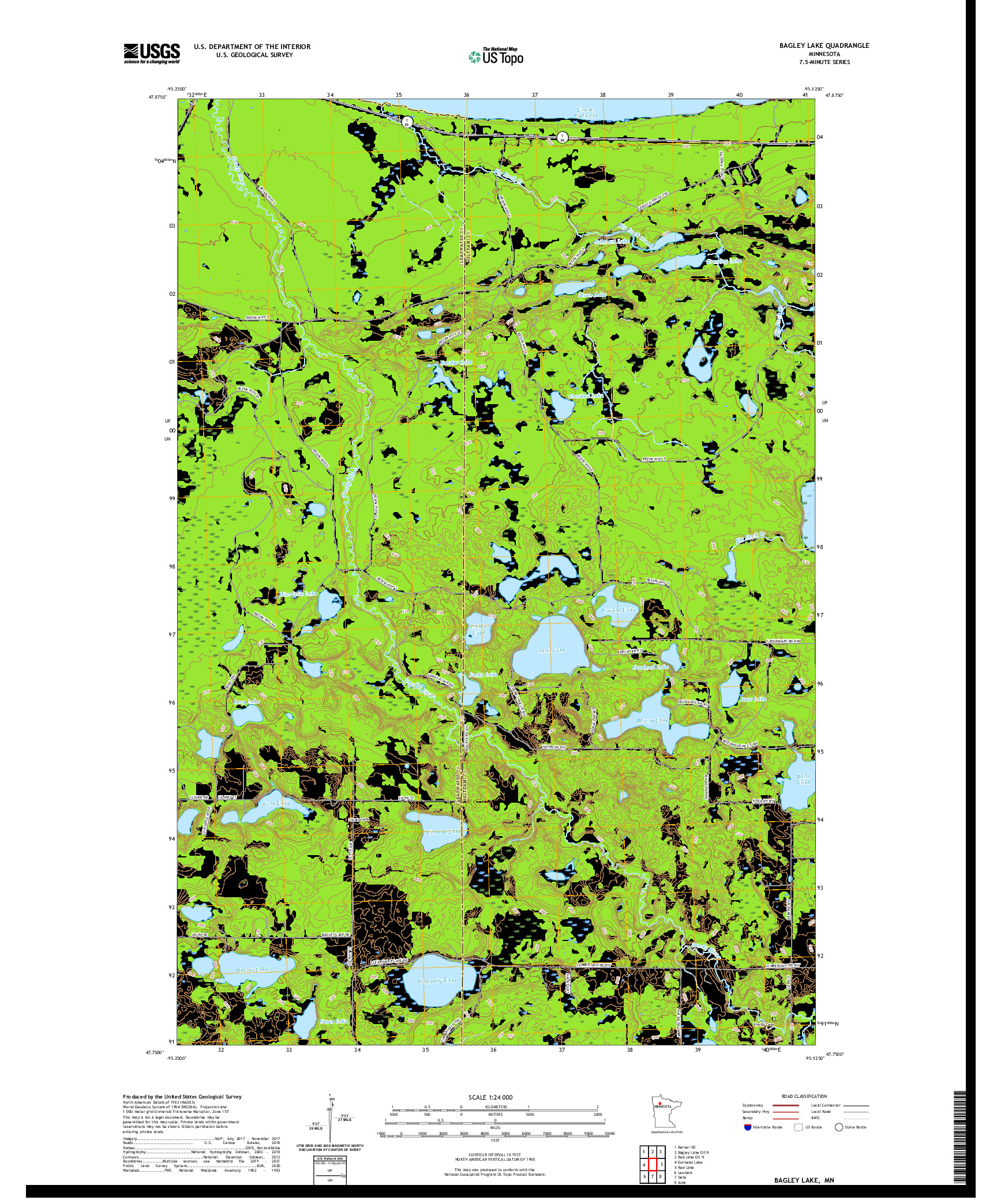 US TOPO 7.5-MINUTE MAP FOR BAGLEY LAKE, MN