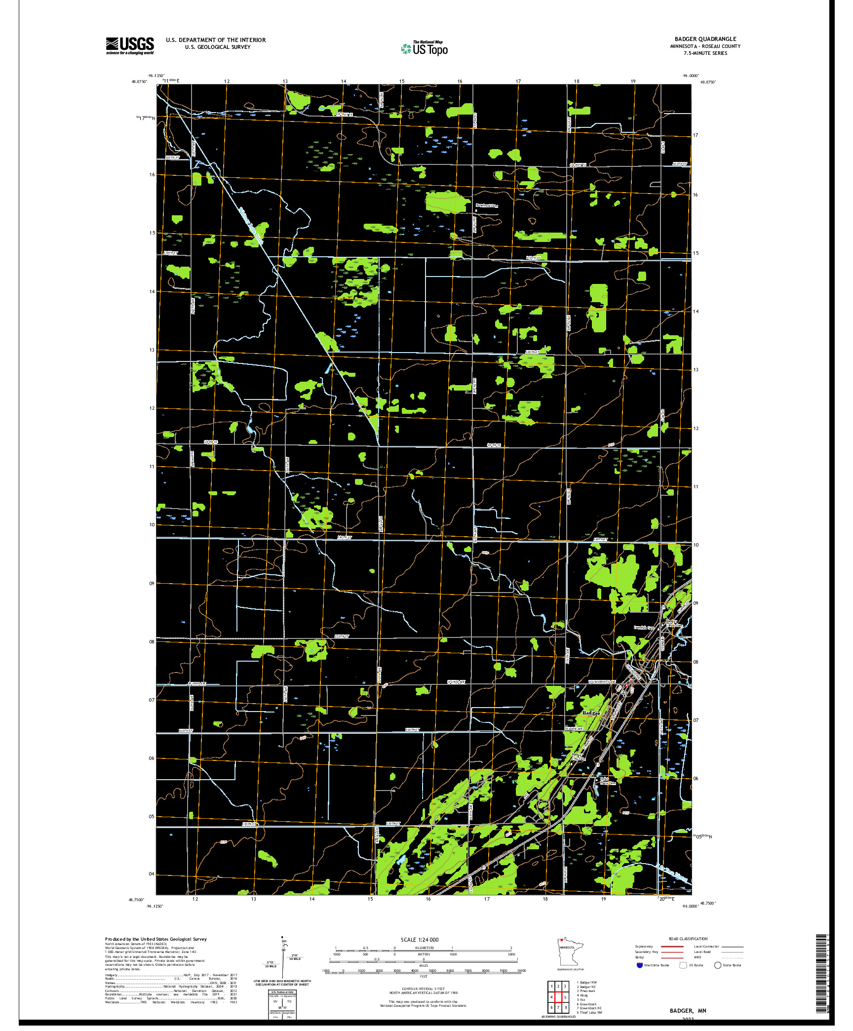 US TOPO 7.5-MINUTE MAP FOR BADGER, MN