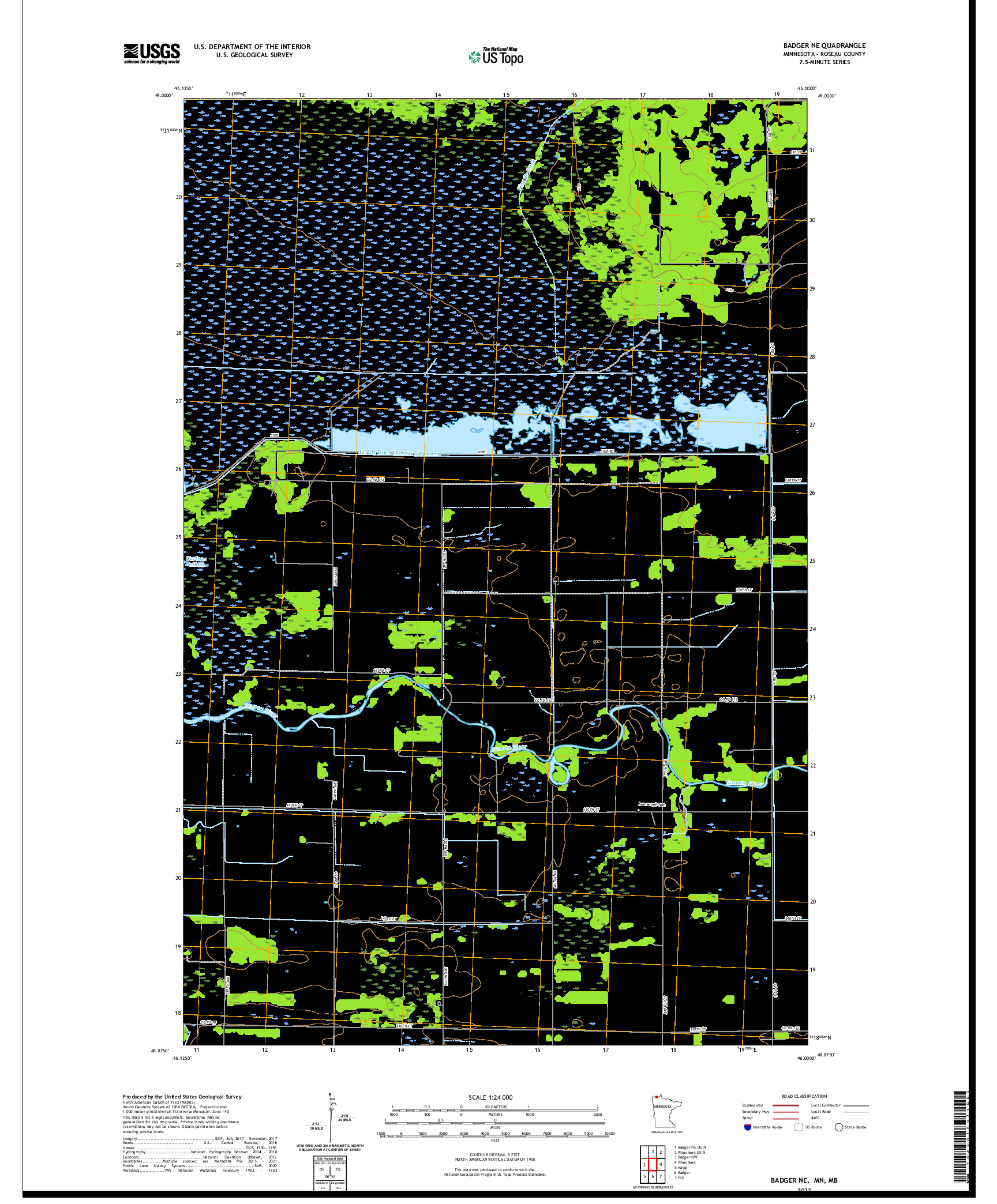 US TOPO 7.5-MINUTE MAP FOR BADGER NE, MN,MB