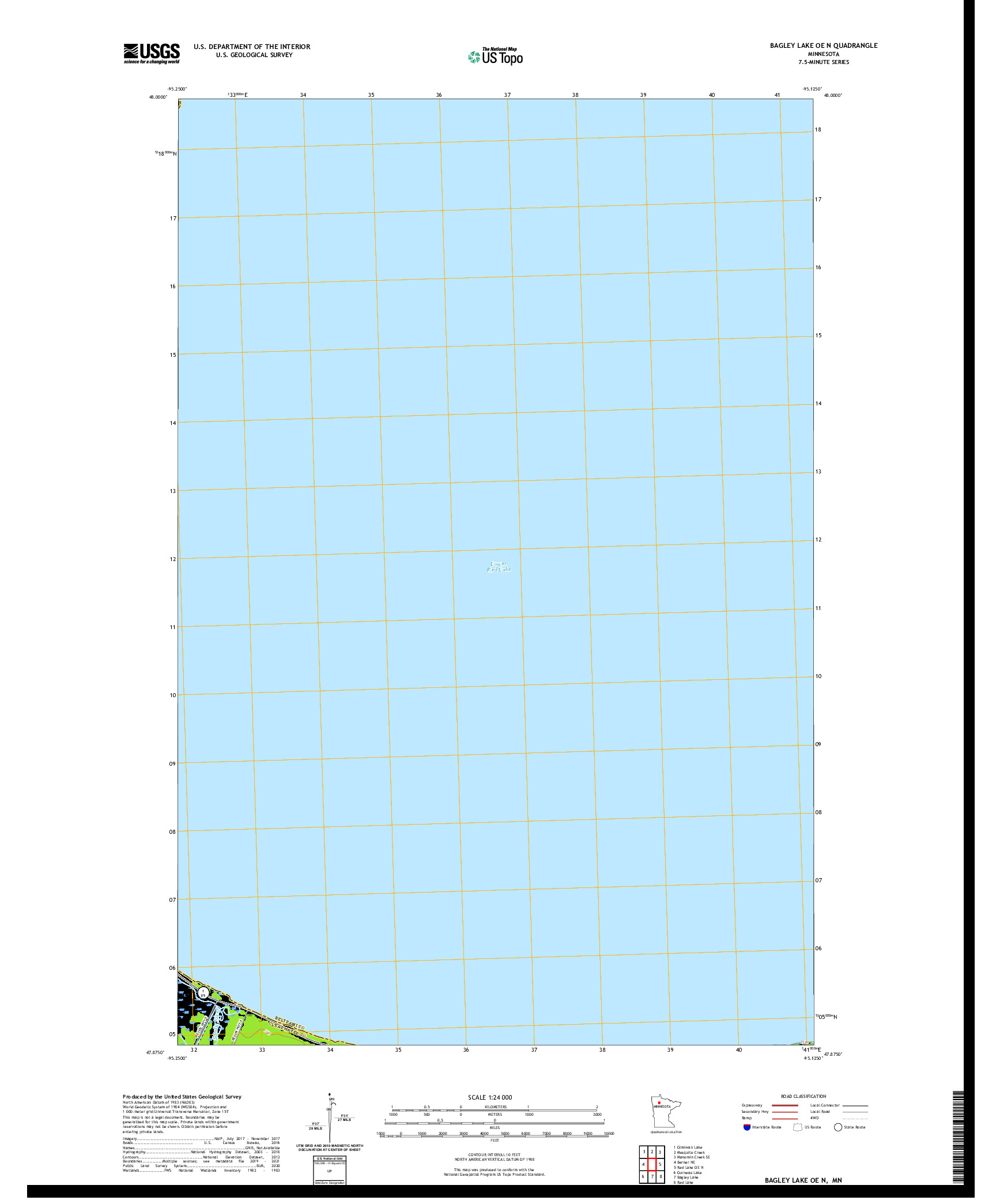 US TOPO 7.5-MINUTE MAP FOR BAGLEY LAKE OE N, MN