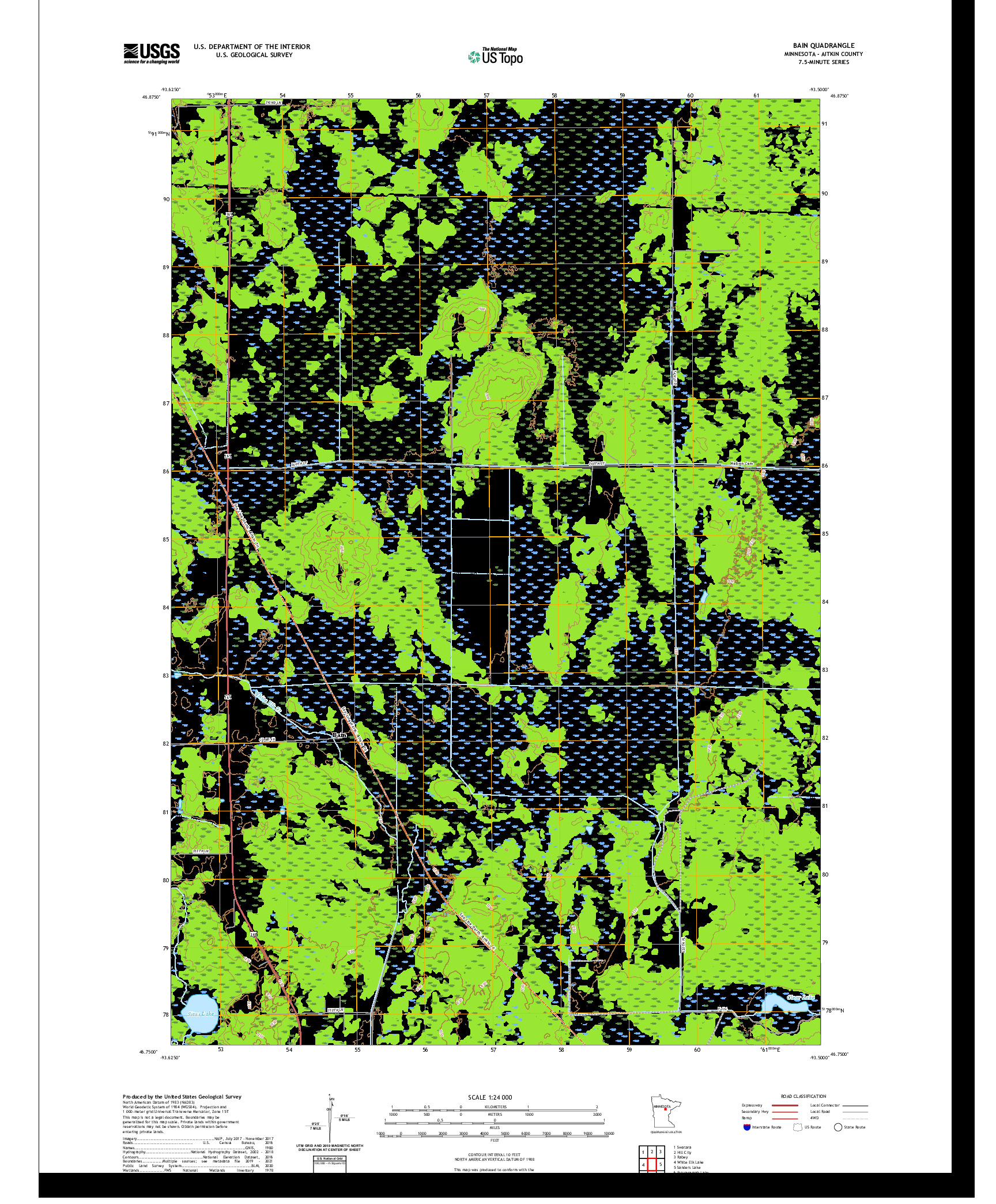 US TOPO 7.5-MINUTE MAP FOR BAIN, MN