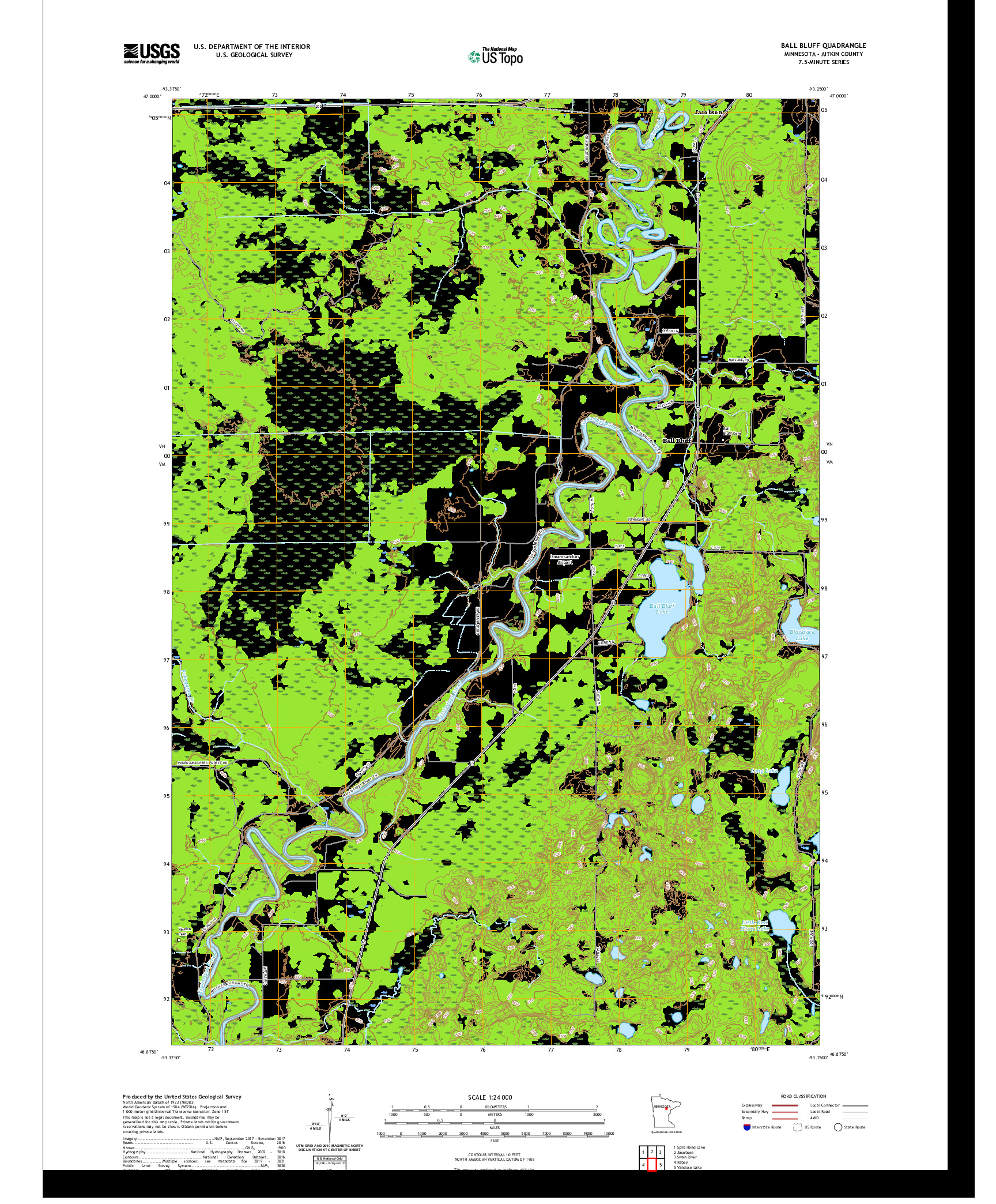 US TOPO 7.5-MINUTE MAP FOR BALL BLUFF, MN