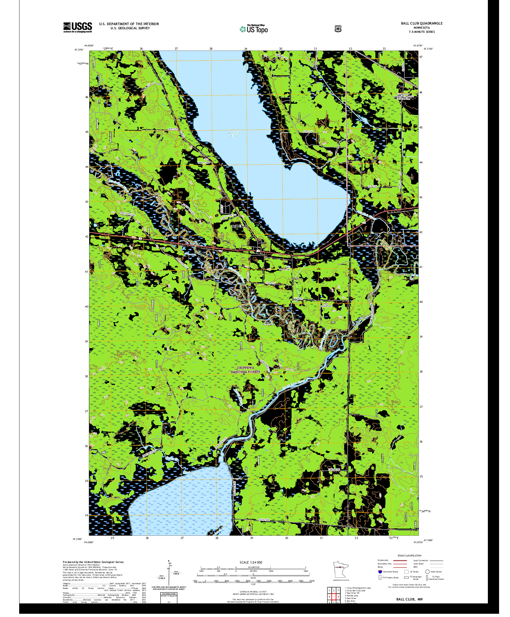 US TOPO 7.5-MINUTE MAP FOR BALL CLUB, MN