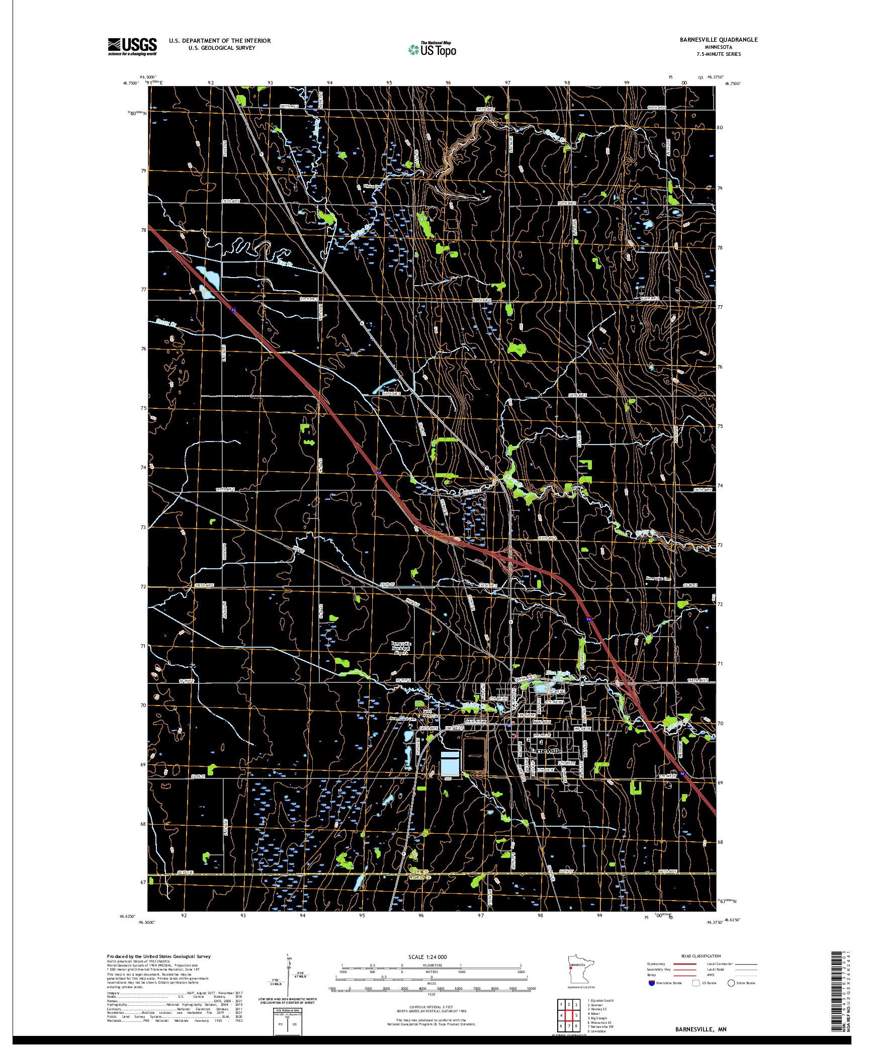 US TOPO 7.5-MINUTE MAP FOR BARNESVILLE, MN