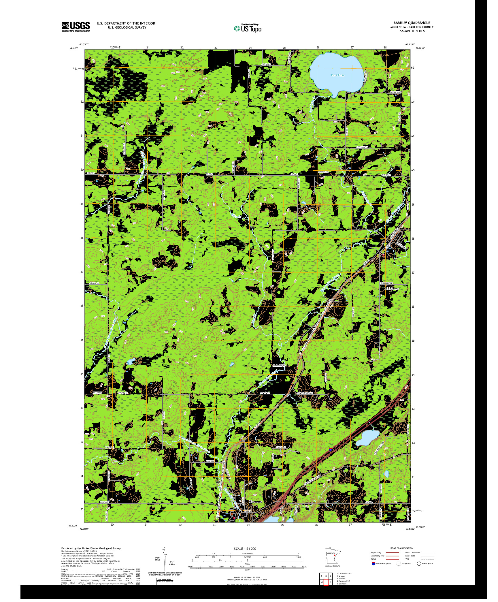 US TOPO 7.5-MINUTE MAP FOR BARNUM, MN