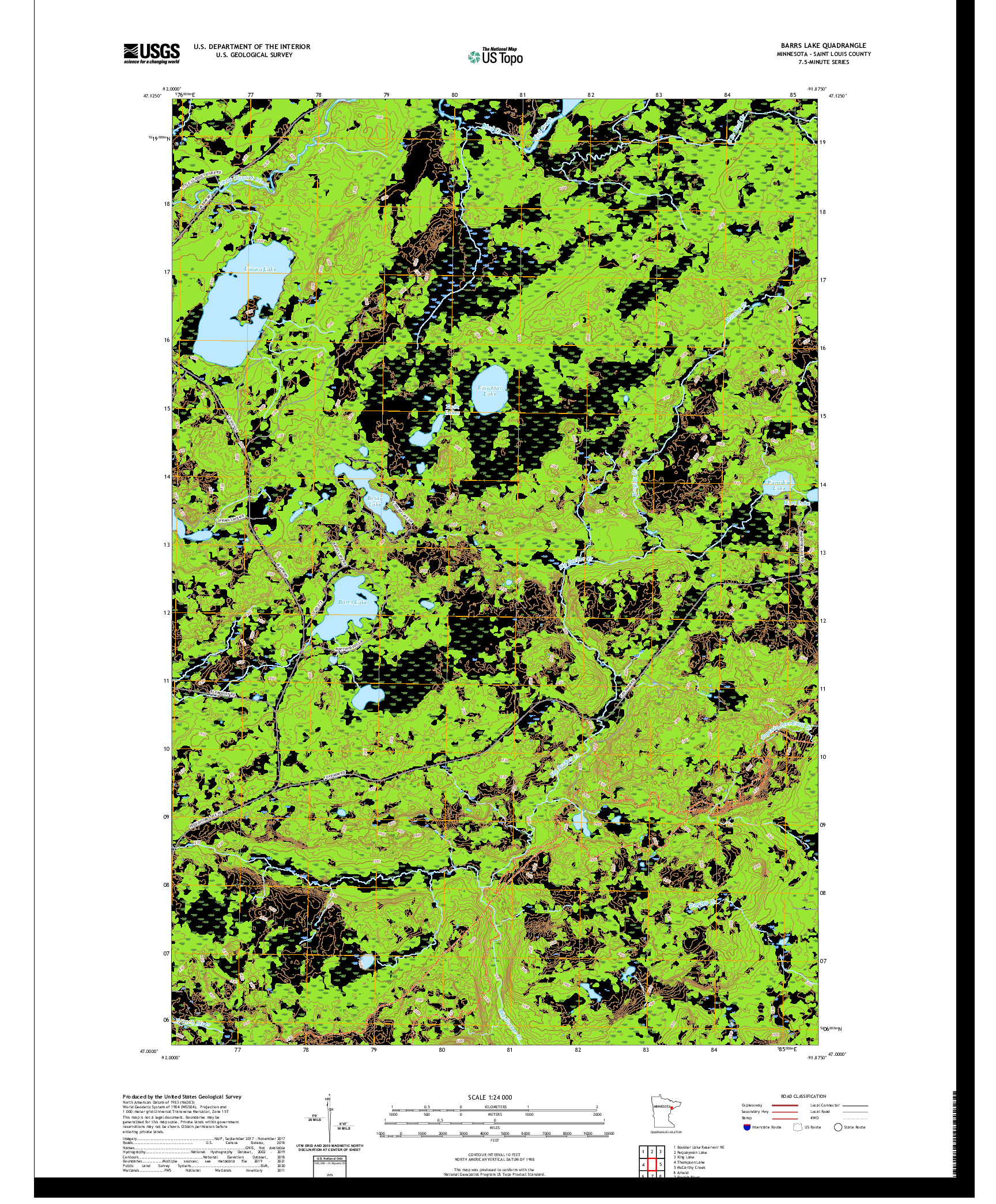 US TOPO 7.5-MINUTE MAP FOR BARRS LAKE, MN
