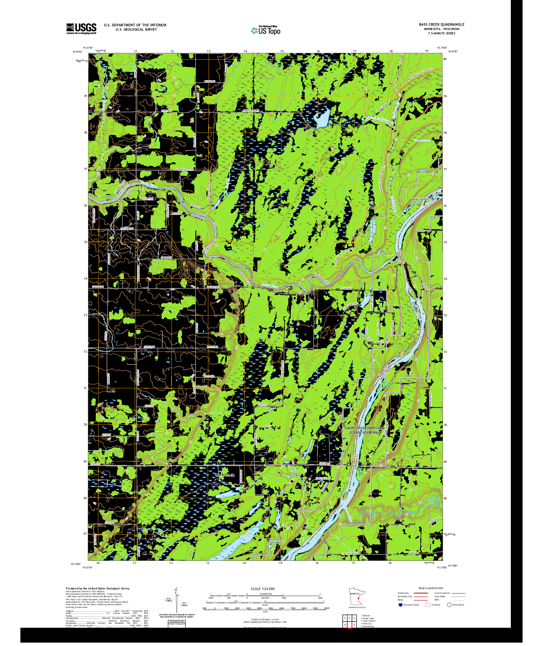 US TOPO 7.5-MINUTE MAP FOR BASS CREEK, MN,WI