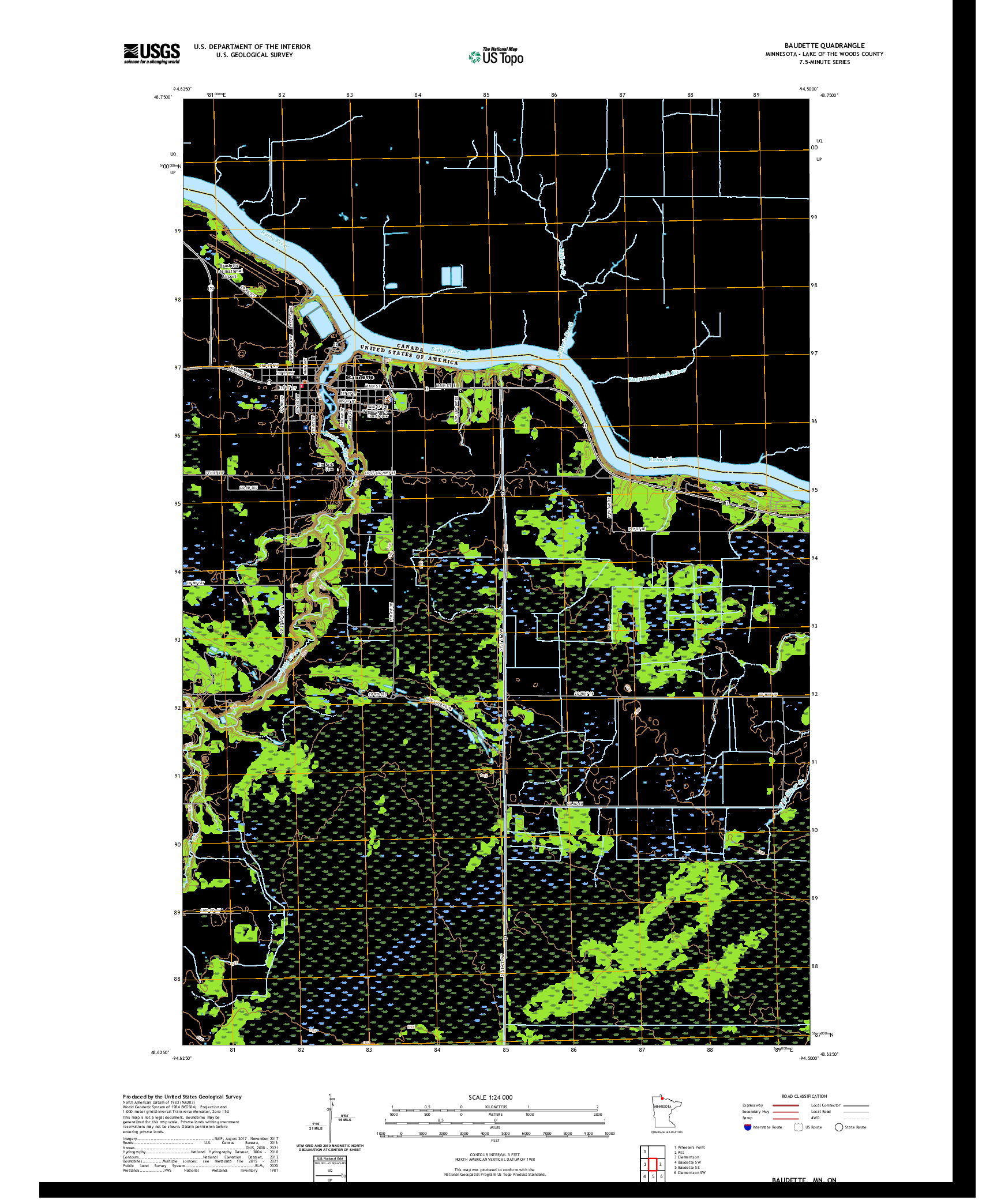 US TOPO 7.5-MINUTE MAP FOR BAUDETTE, MN,ON