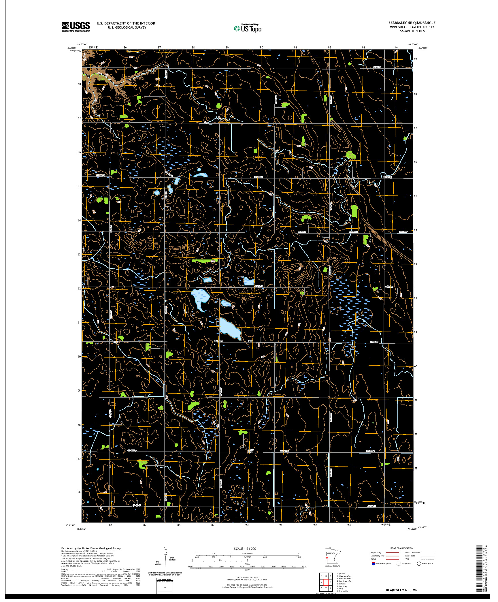 US TOPO 7.5-MINUTE MAP FOR BEARDSLEY NE, MN