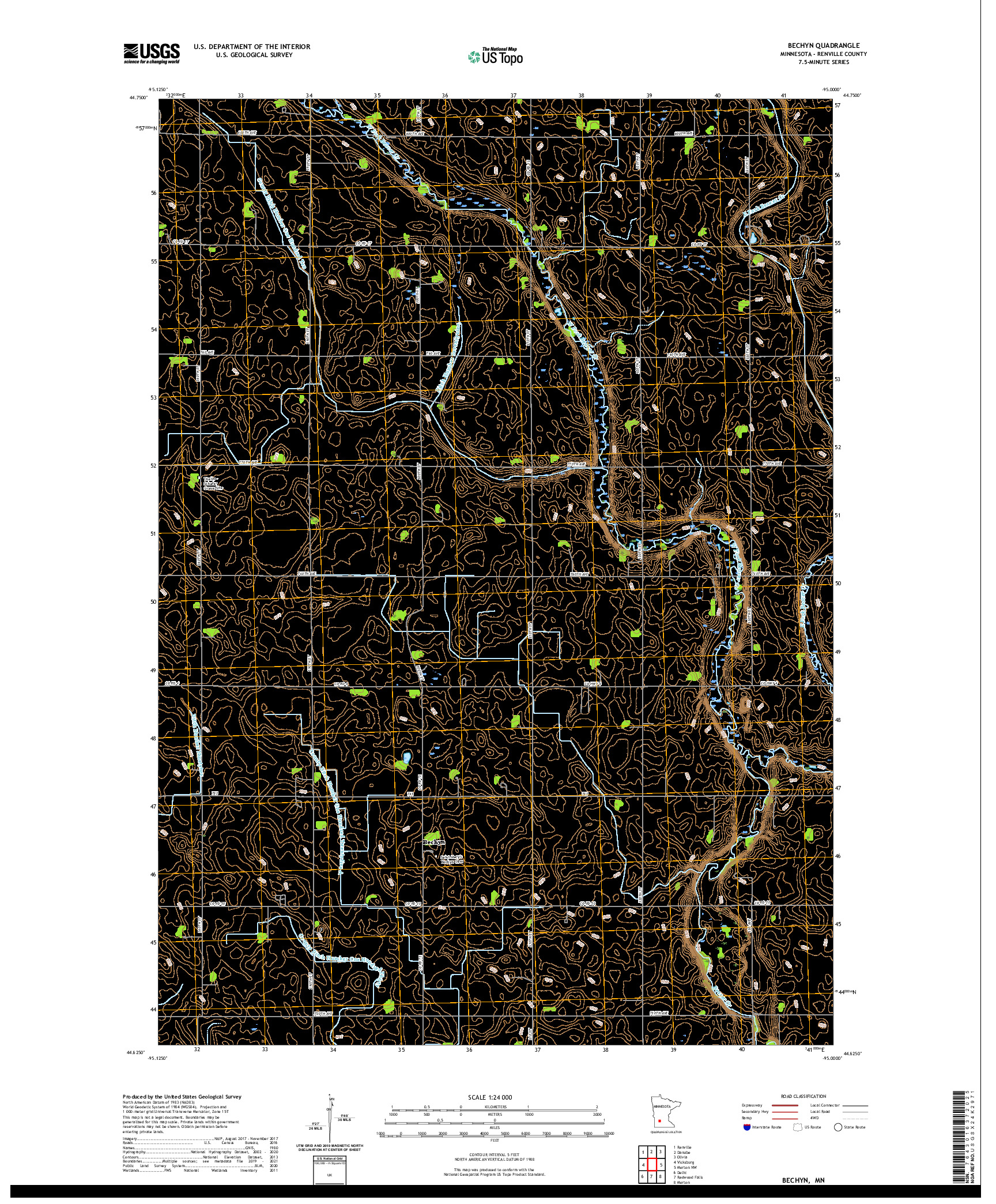 US TOPO 7.5-MINUTE MAP FOR BECHYN, MN