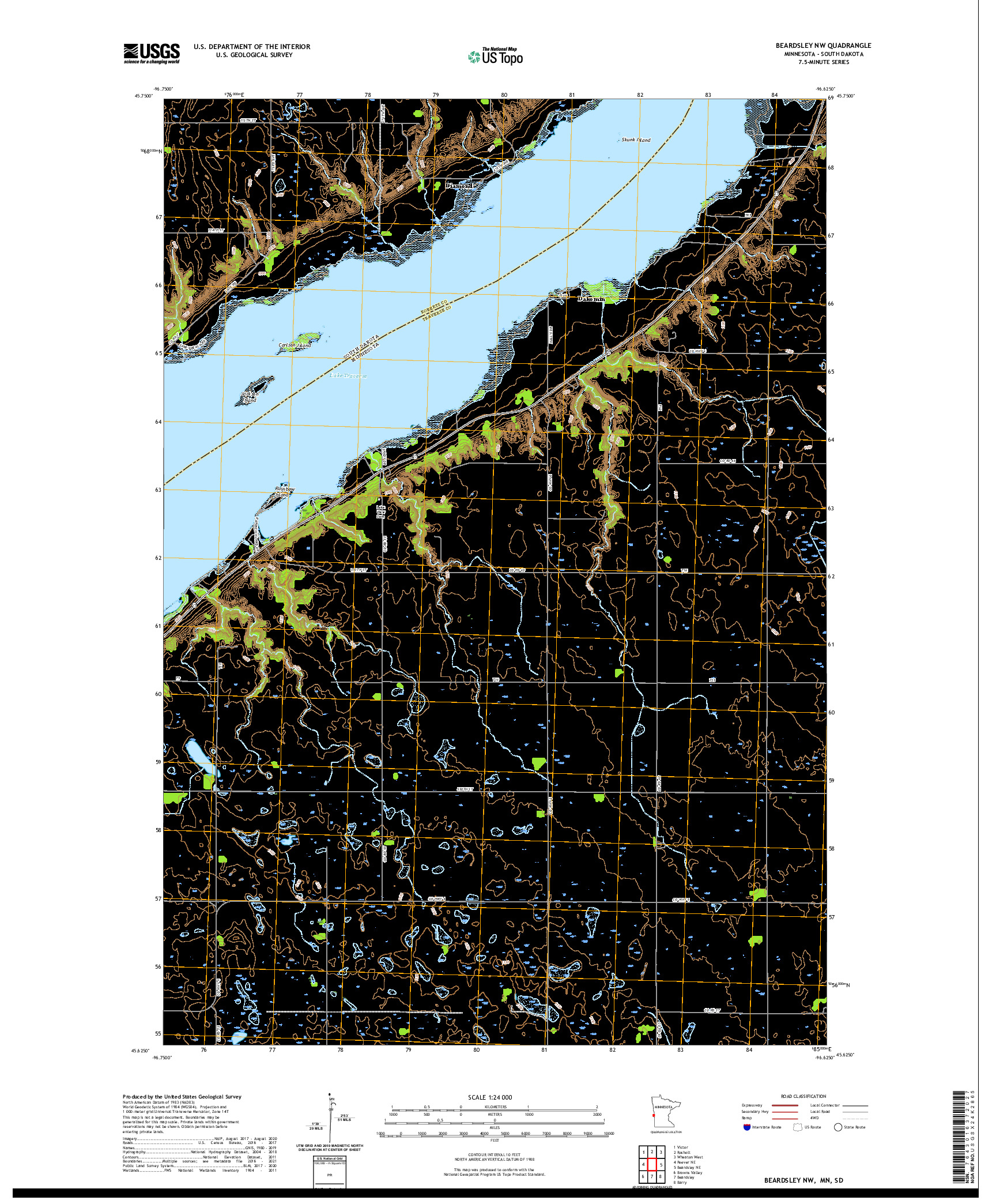 US TOPO 7.5-MINUTE MAP FOR BEARDSLEY NW, MN,SD