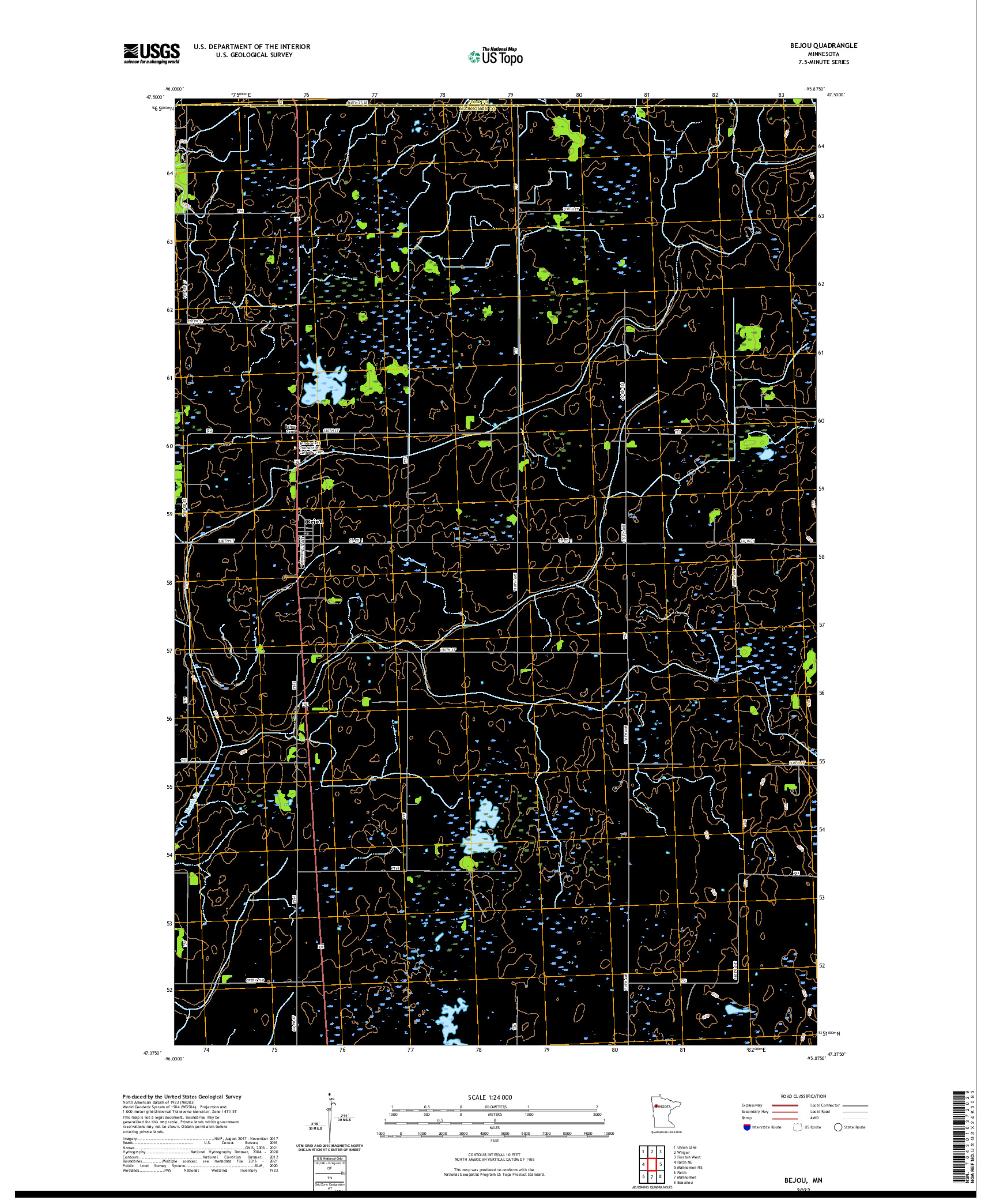 US TOPO 7.5-MINUTE MAP FOR BEJOU, MN