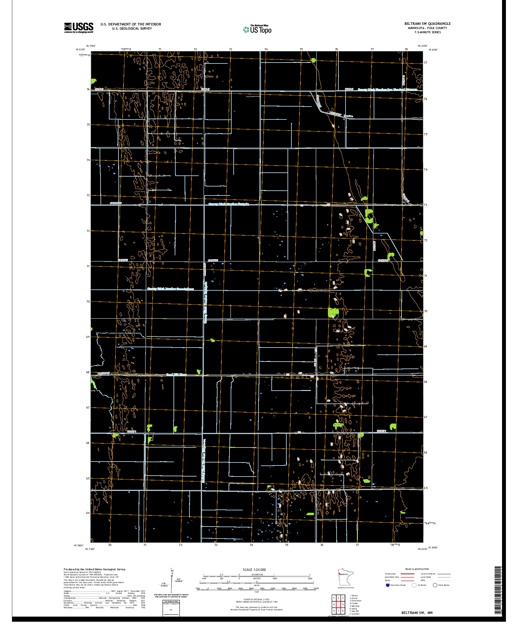 US TOPO 7.5-MINUTE MAP FOR BELTRAMI SW, MN