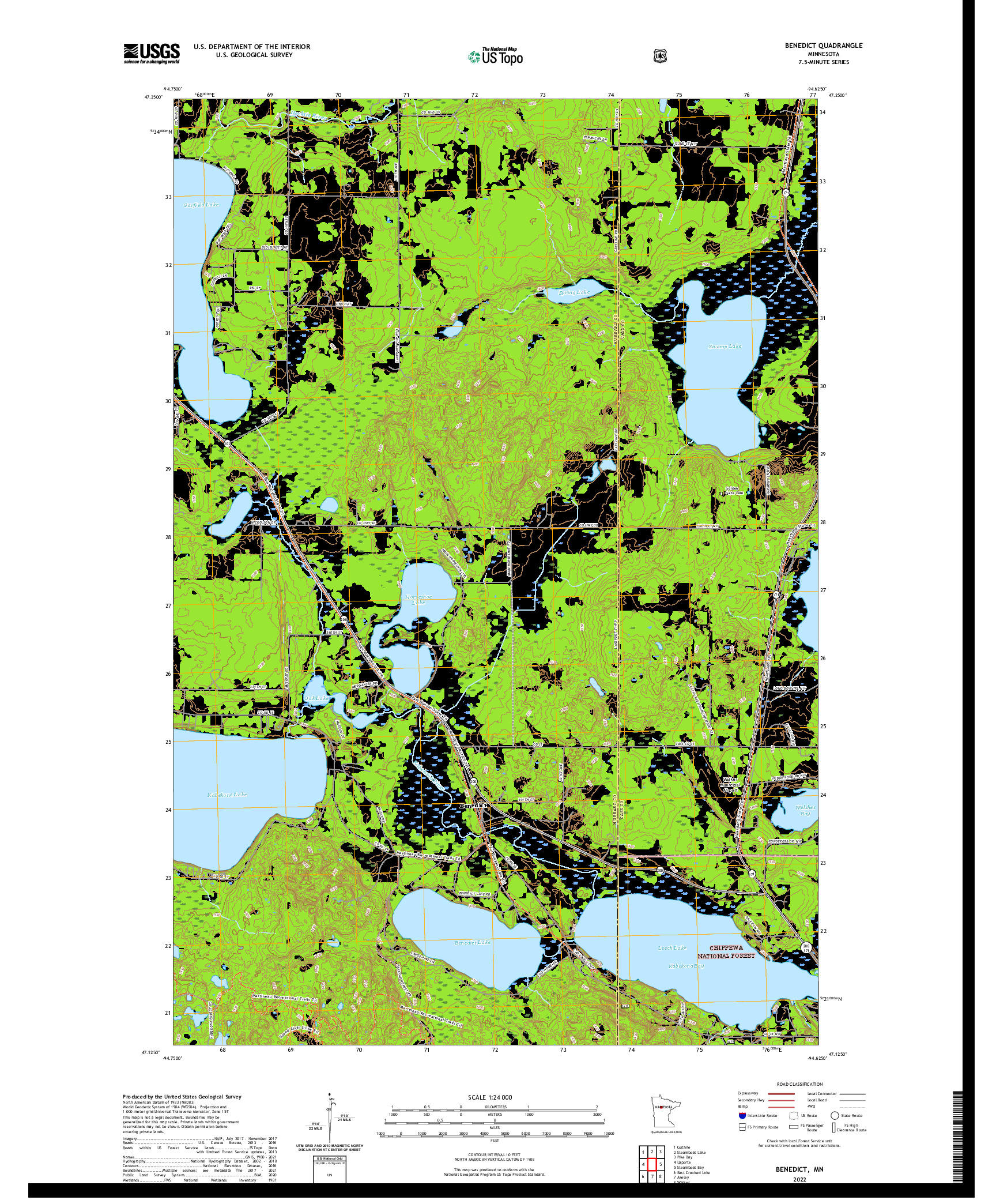 US TOPO 7.5-MINUTE MAP FOR BENEDICT, MN