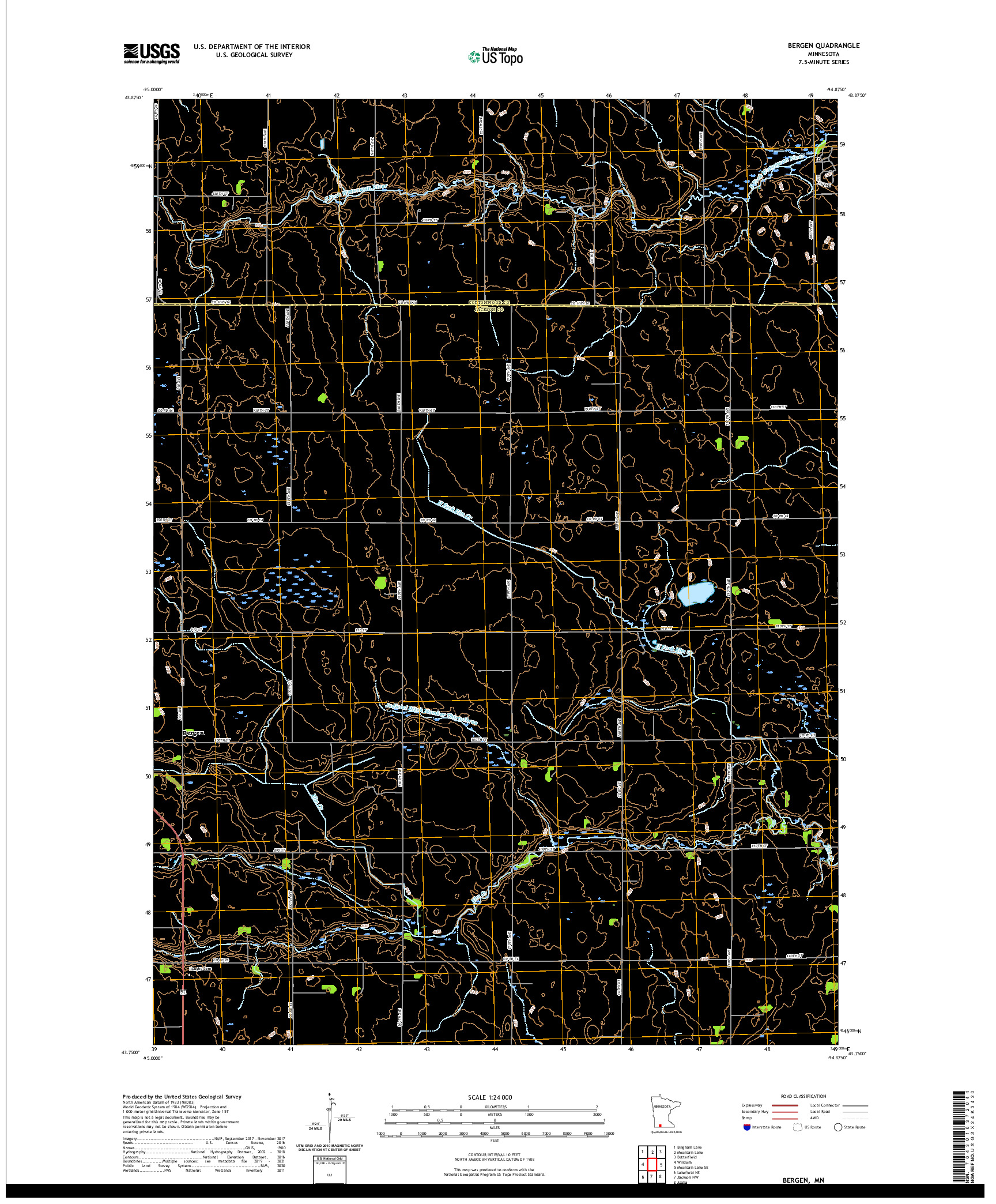 US TOPO 7.5-MINUTE MAP FOR BERGEN, MN