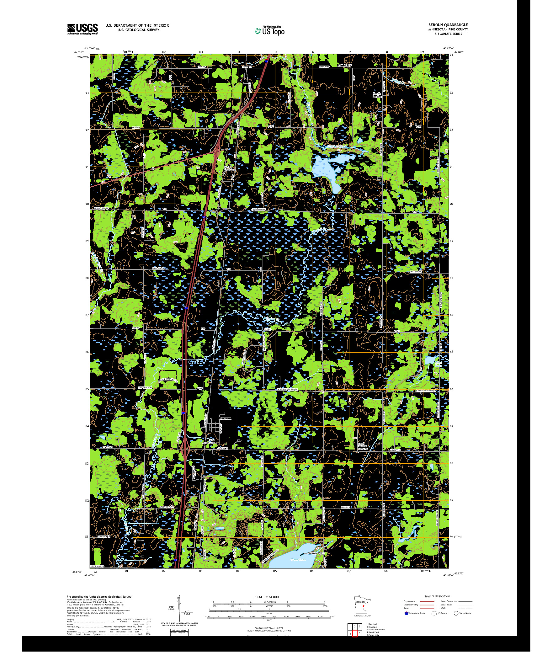 US TOPO 7.5-MINUTE MAP FOR BEROUN, MN