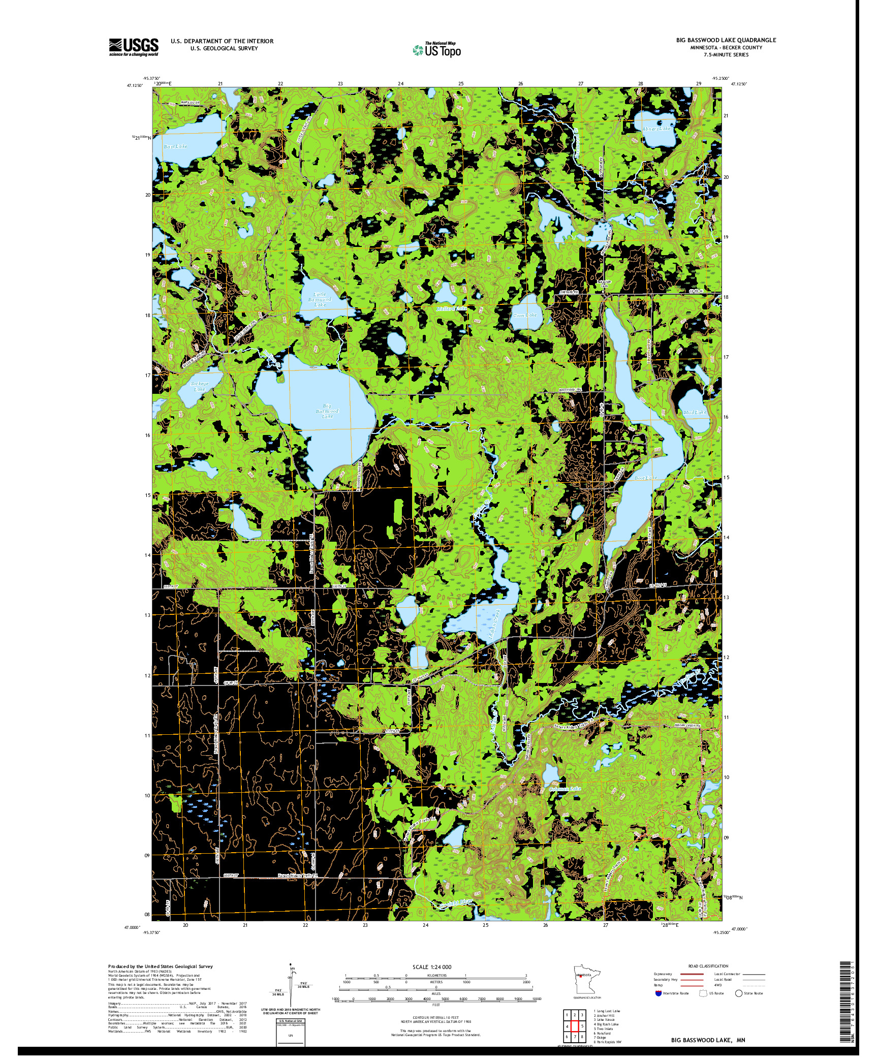 US TOPO 7.5-MINUTE MAP FOR BIG BASSWOOD LAKE, MN