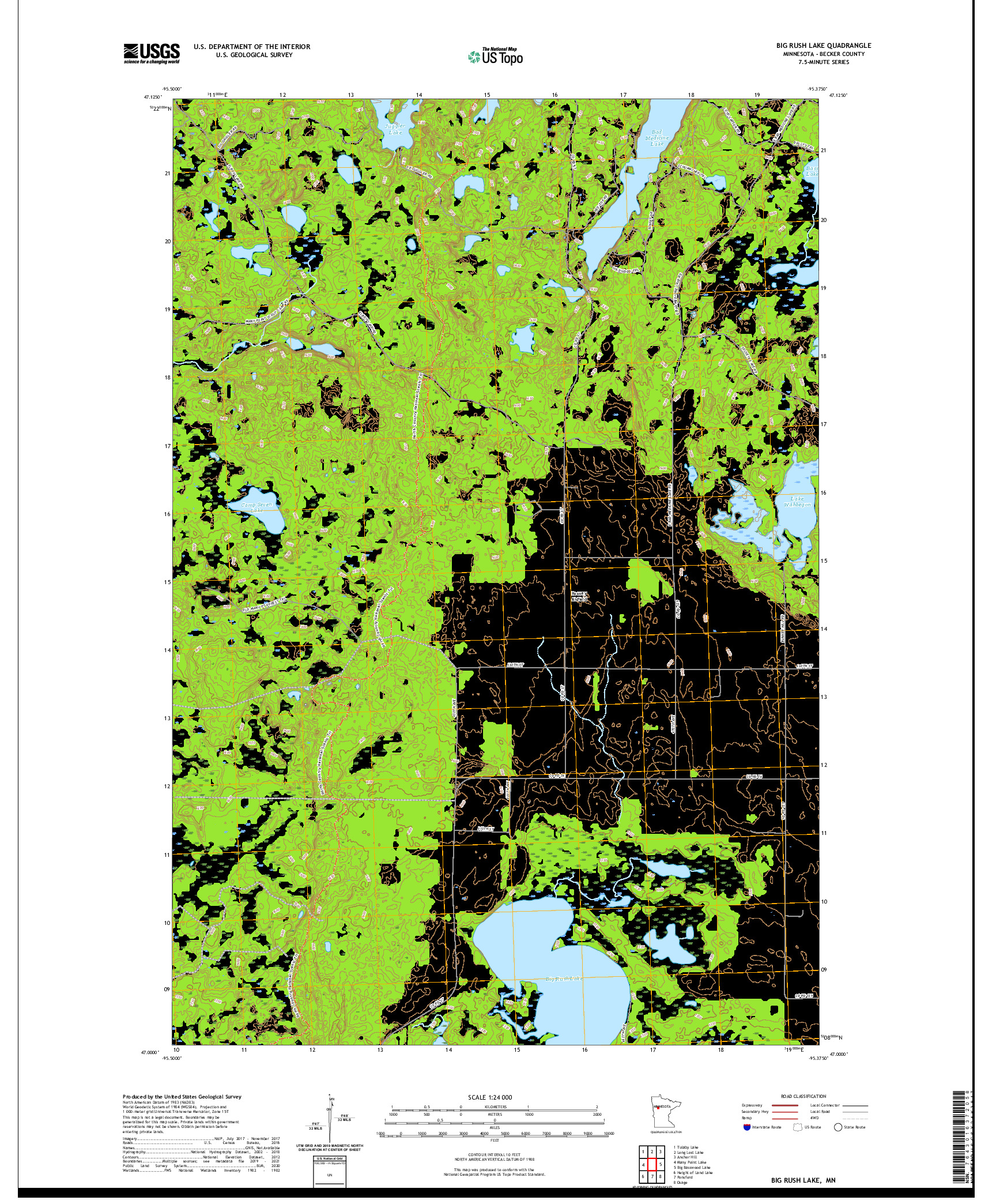 US TOPO 7.5-MINUTE MAP FOR BIG RUSH LAKE, MN