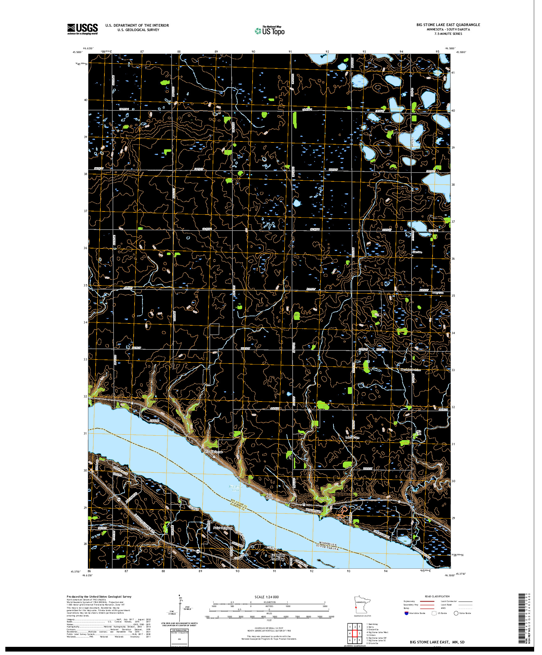 US TOPO 7.5-MINUTE MAP FOR BIG STONE LAKE EAST, MN,SD