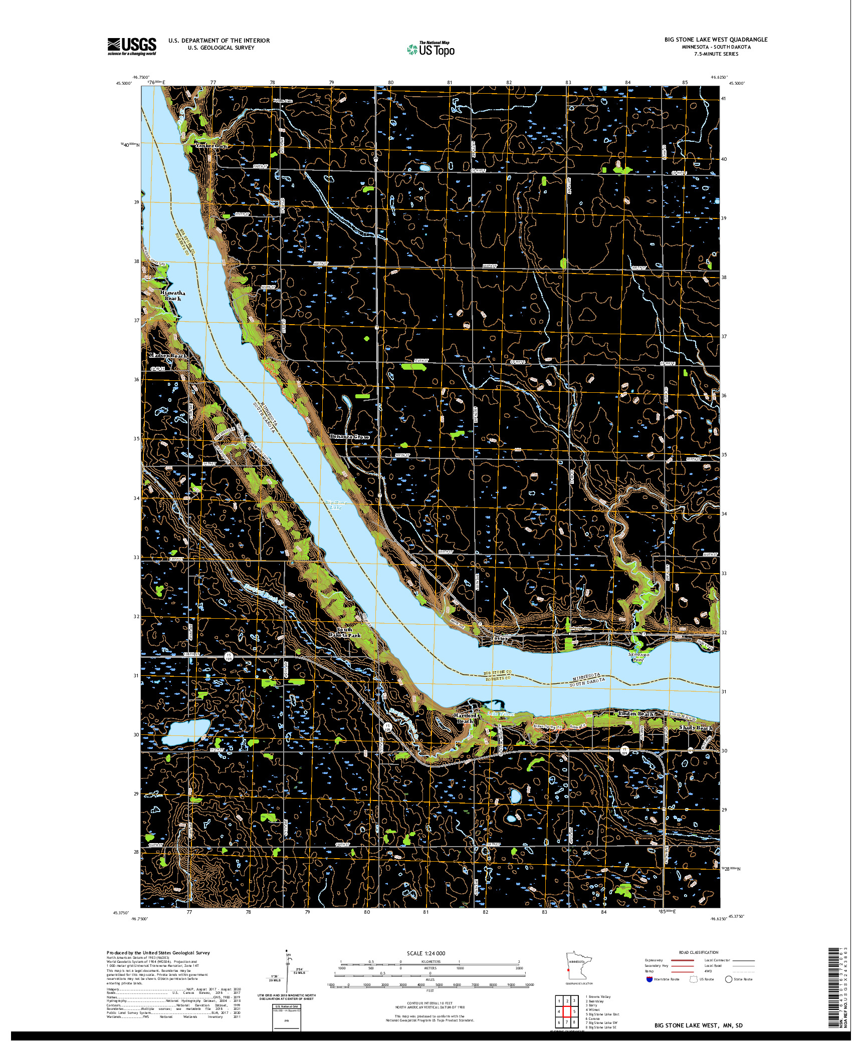 US TOPO 7.5-MINUTE MAP FOR BIG STONE LAKE WEST, MN,SD