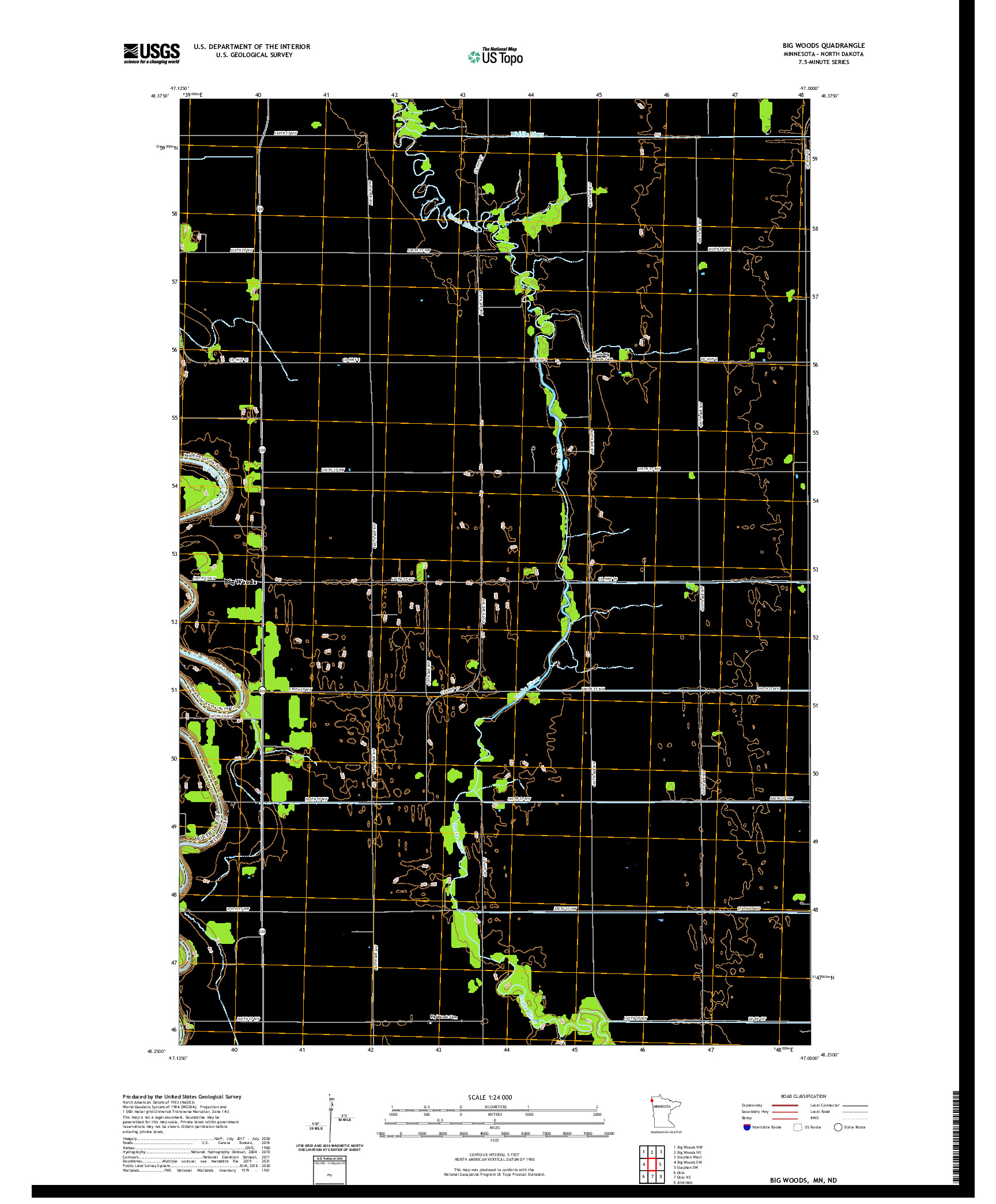 US TOPO 7.5-MINUTE MAP FOR BIG WOODS, MN,ND