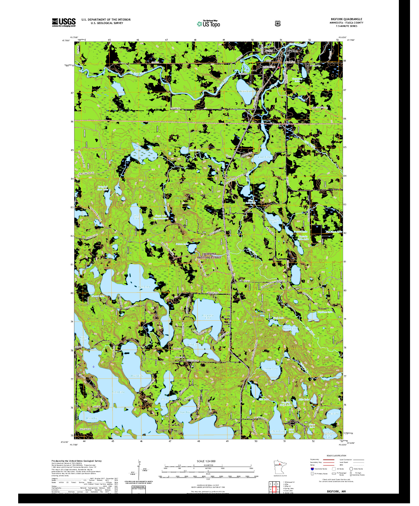 US TOPO 7.5-MINUTE MAP FOR BIGFORK, MN