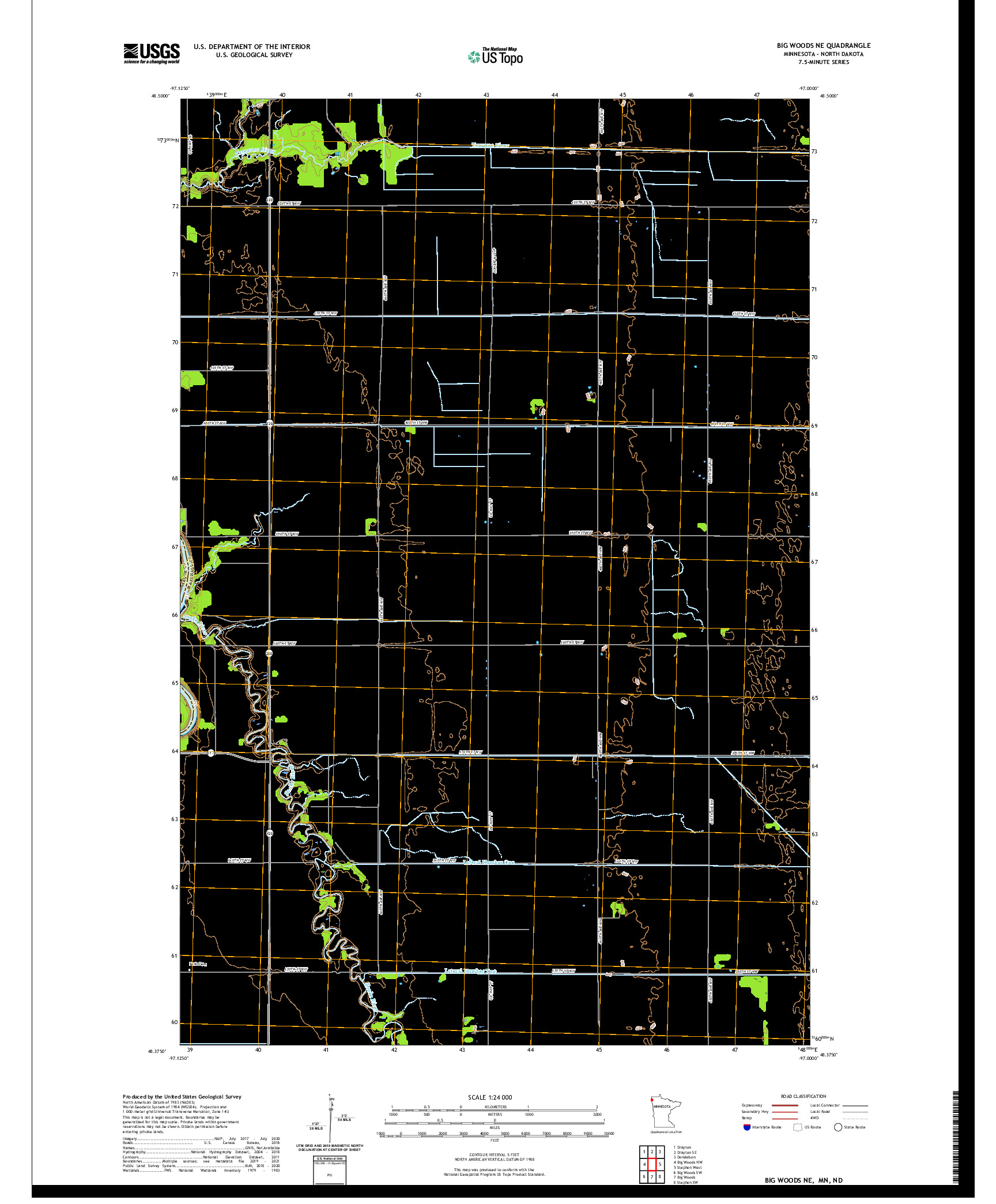 US TOPO 7.5-MINUTE MAP FOR BIG WOODS NE, MN,ND