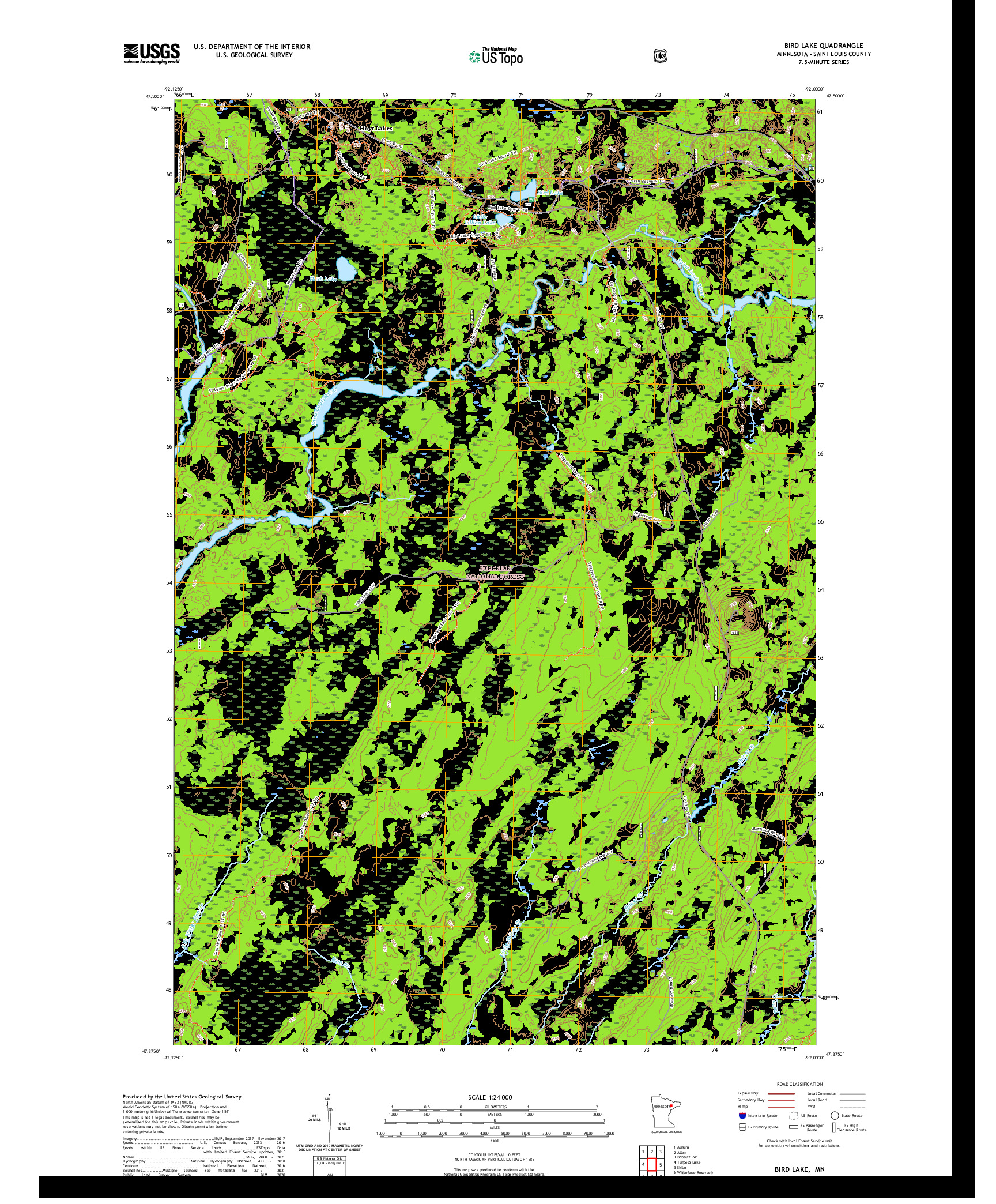 US TOPO 7.5-MINUTE MAP FOR BIRD LAKE, MN