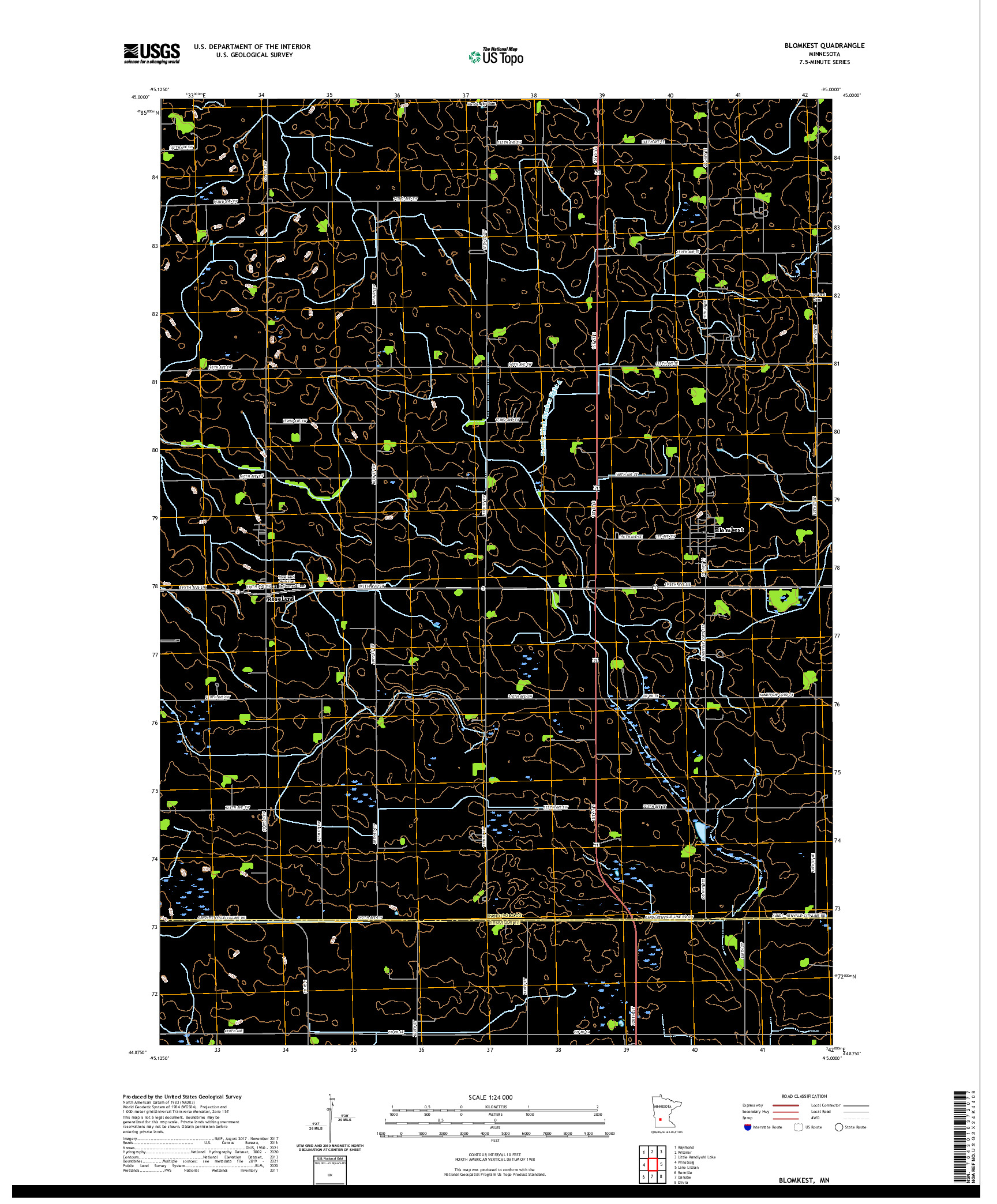 US TOPO 7.5-MINUTE MAP FOR BLOMKEST, MN