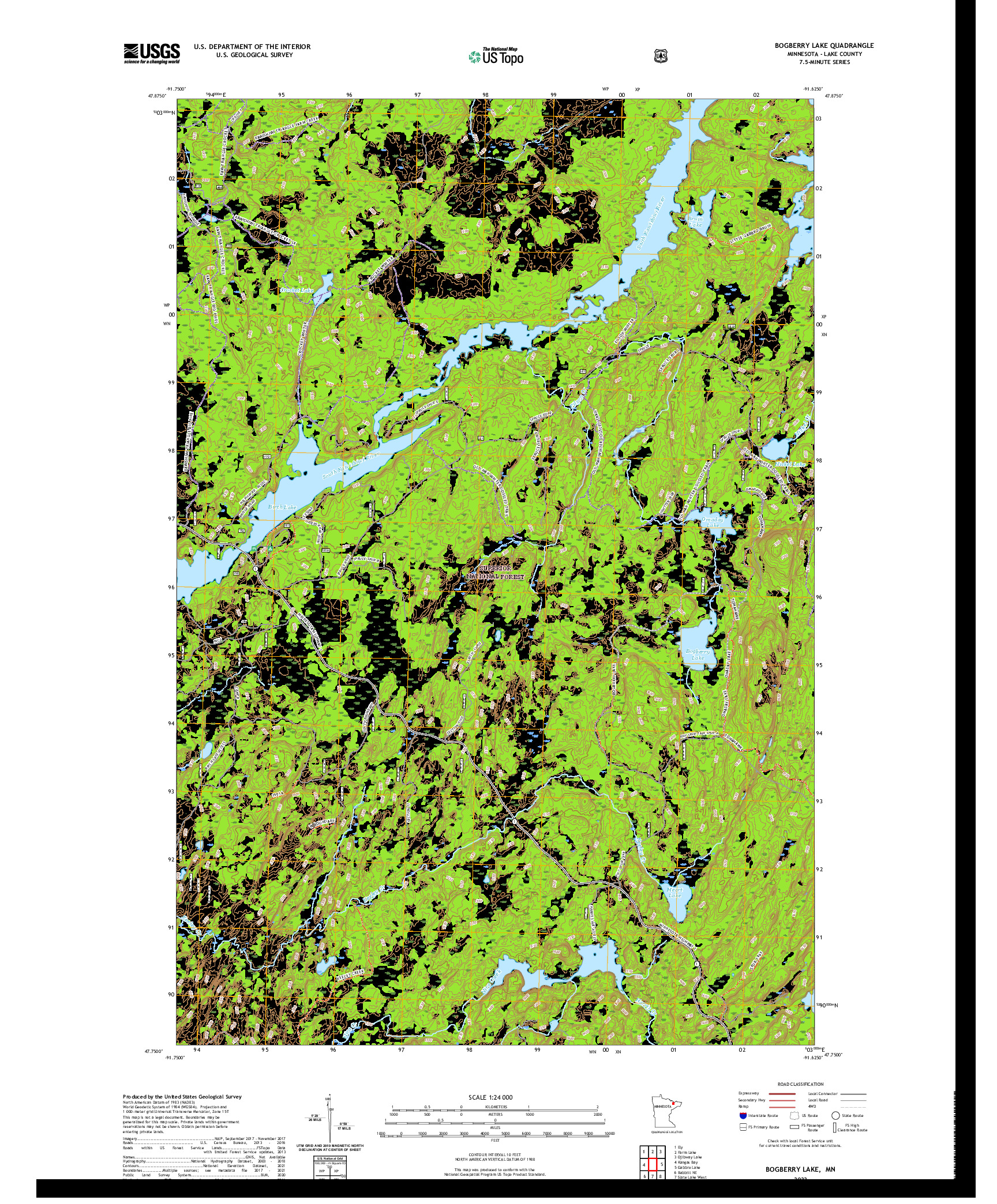 US TOPO 7.5-MINUTE MAP FOR BOGBERRY LAKE, MN