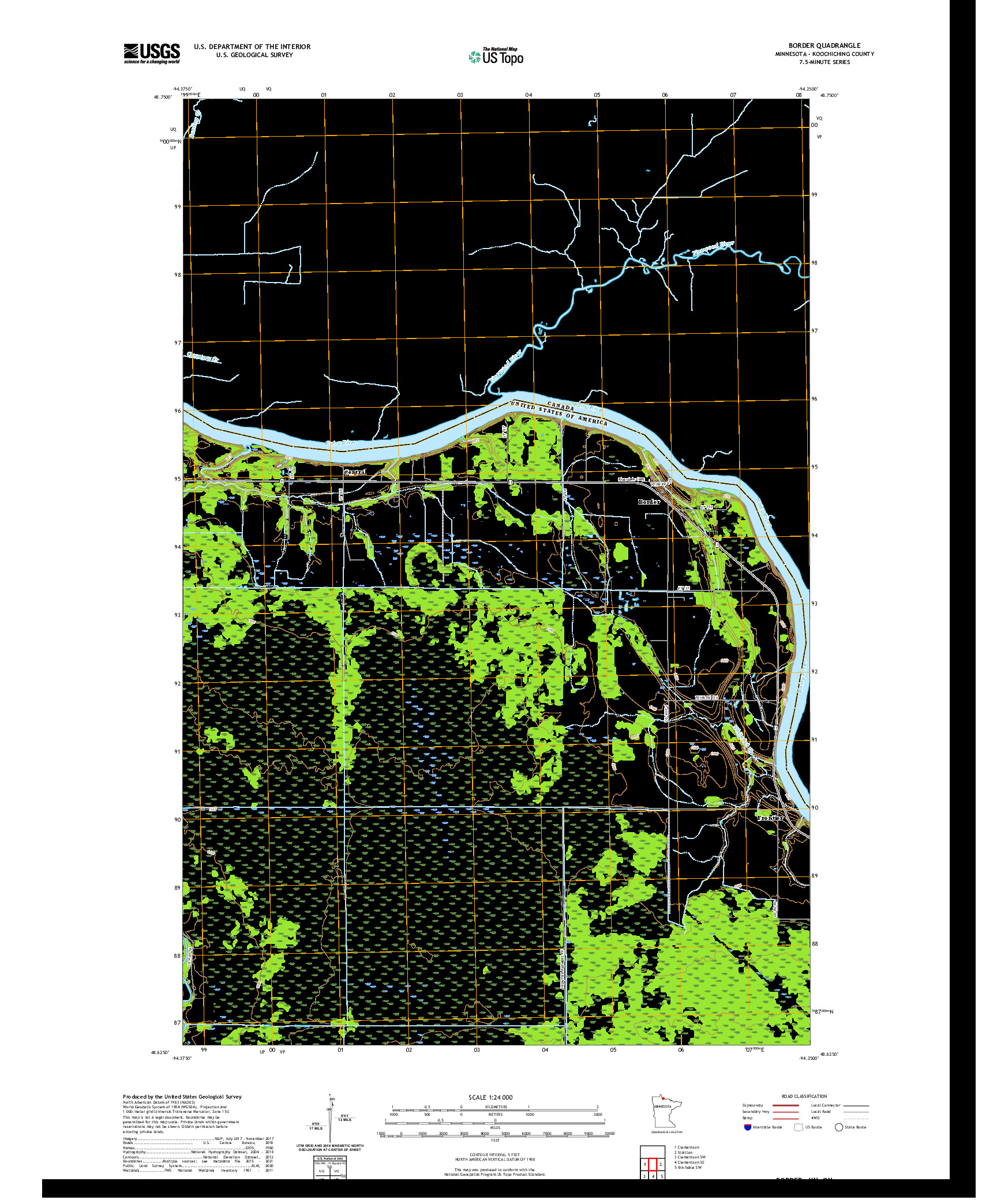 US TOPO 7.5-MINUTE MAP FOR BORDER, MN,ON